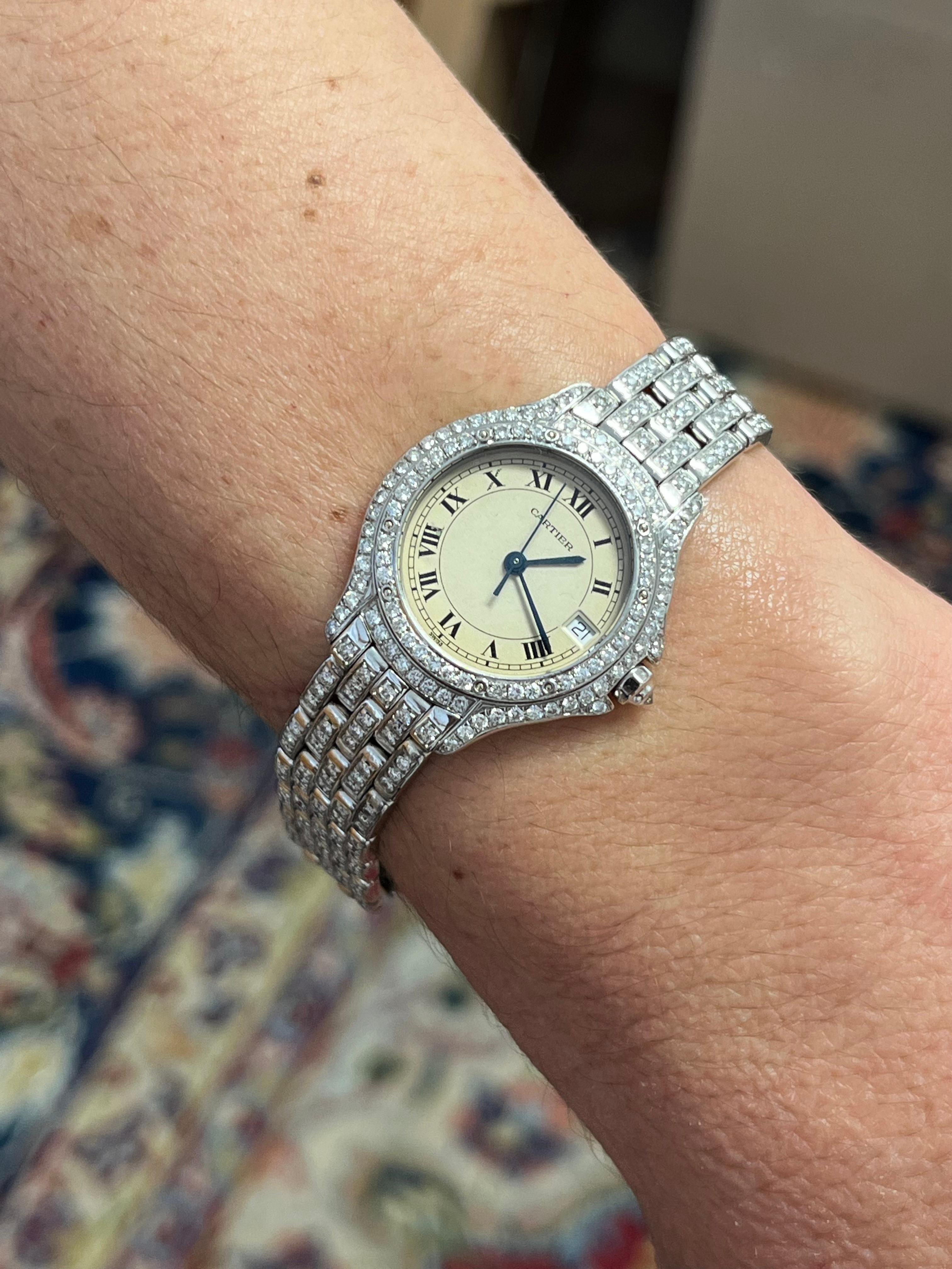 Cartier Ladies Watch in 18k White Gold and Round Cut Diamonds For Sale 4