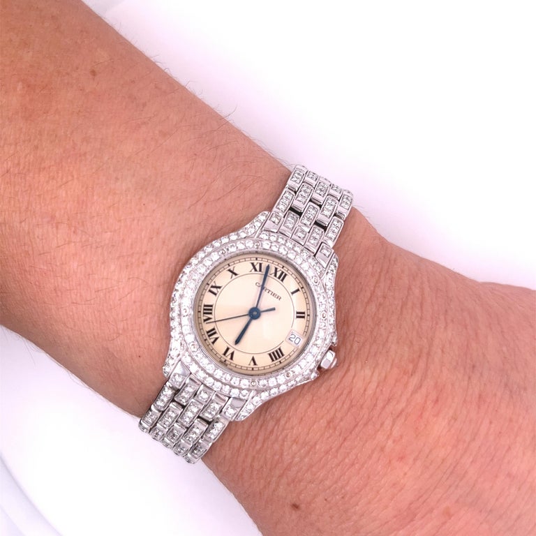 Reloj Cartier para senora en oro blanco de 18 quilates y diamantes talla redonda