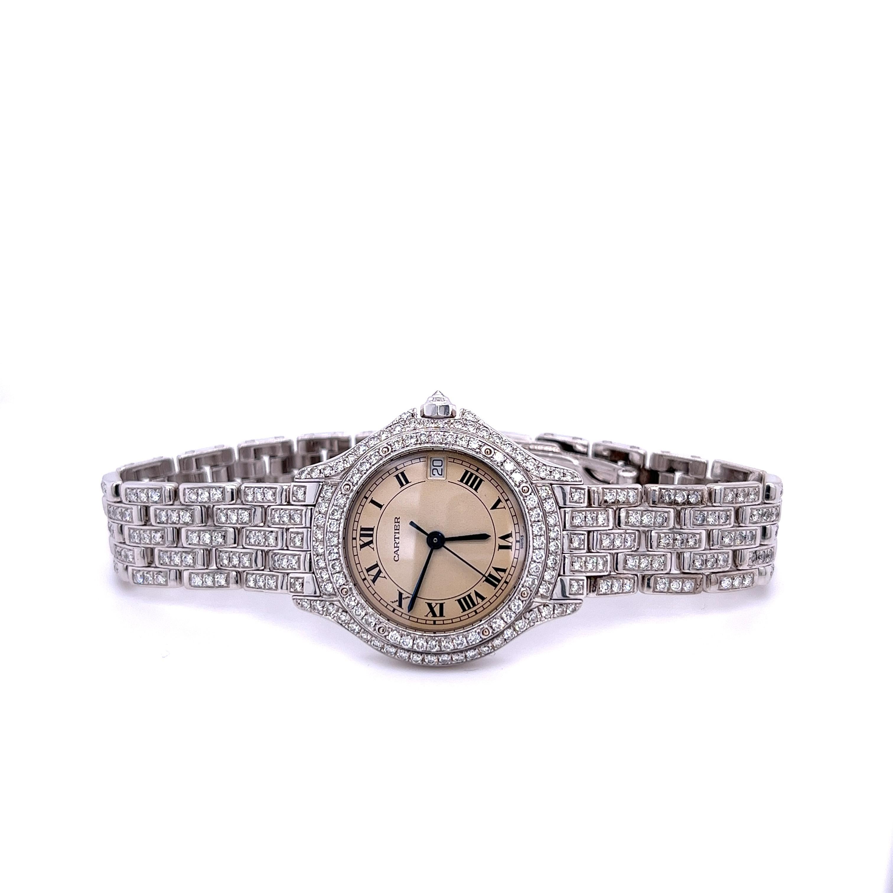 Cartier Montre pour femme en or blanc 18 carats et diamants d'usine Cartier Pour femmes en vente