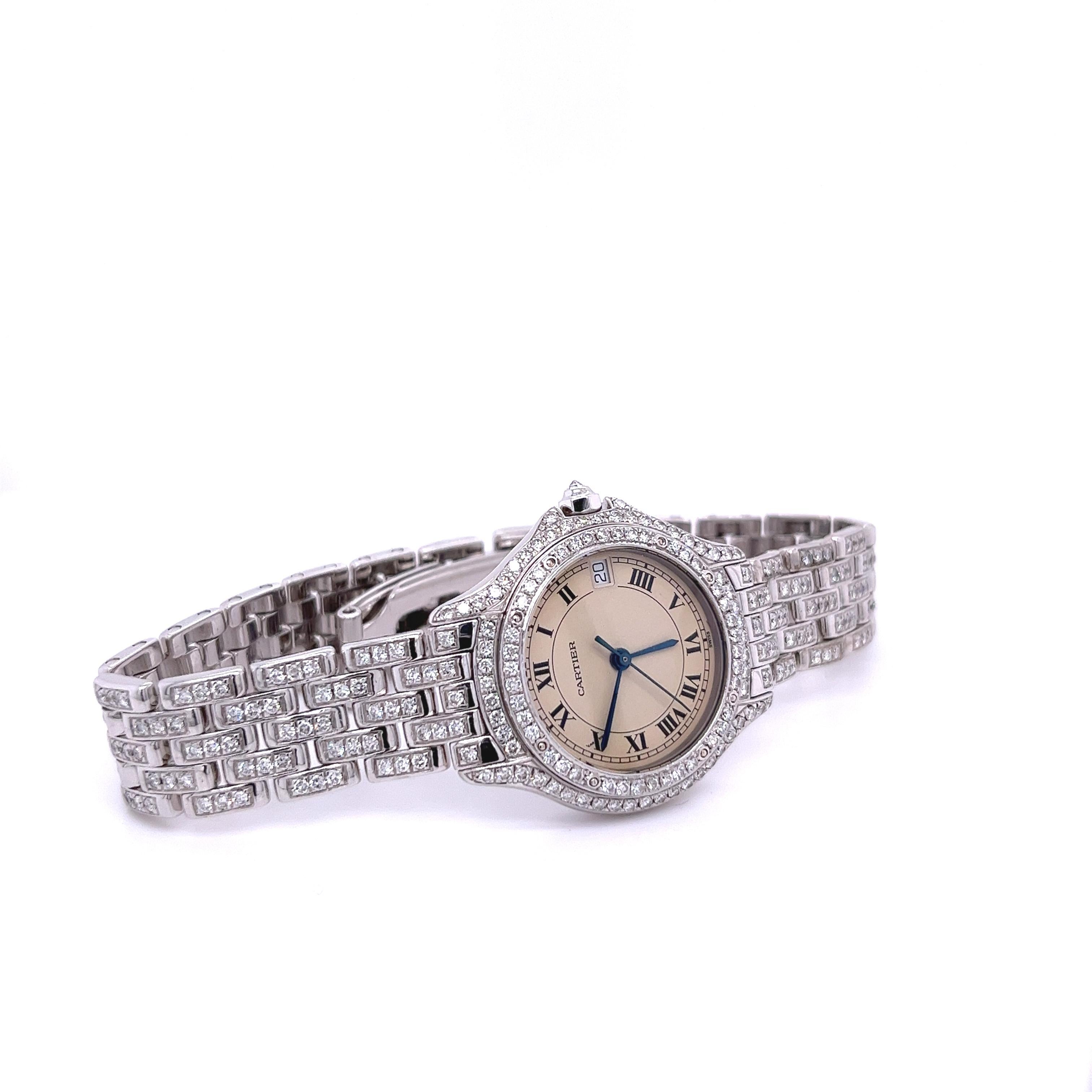 Cartier Ladies Watch in 18k White Gold and Round Cut Diamonds In Excellent Condition For Sale In Miami, FL