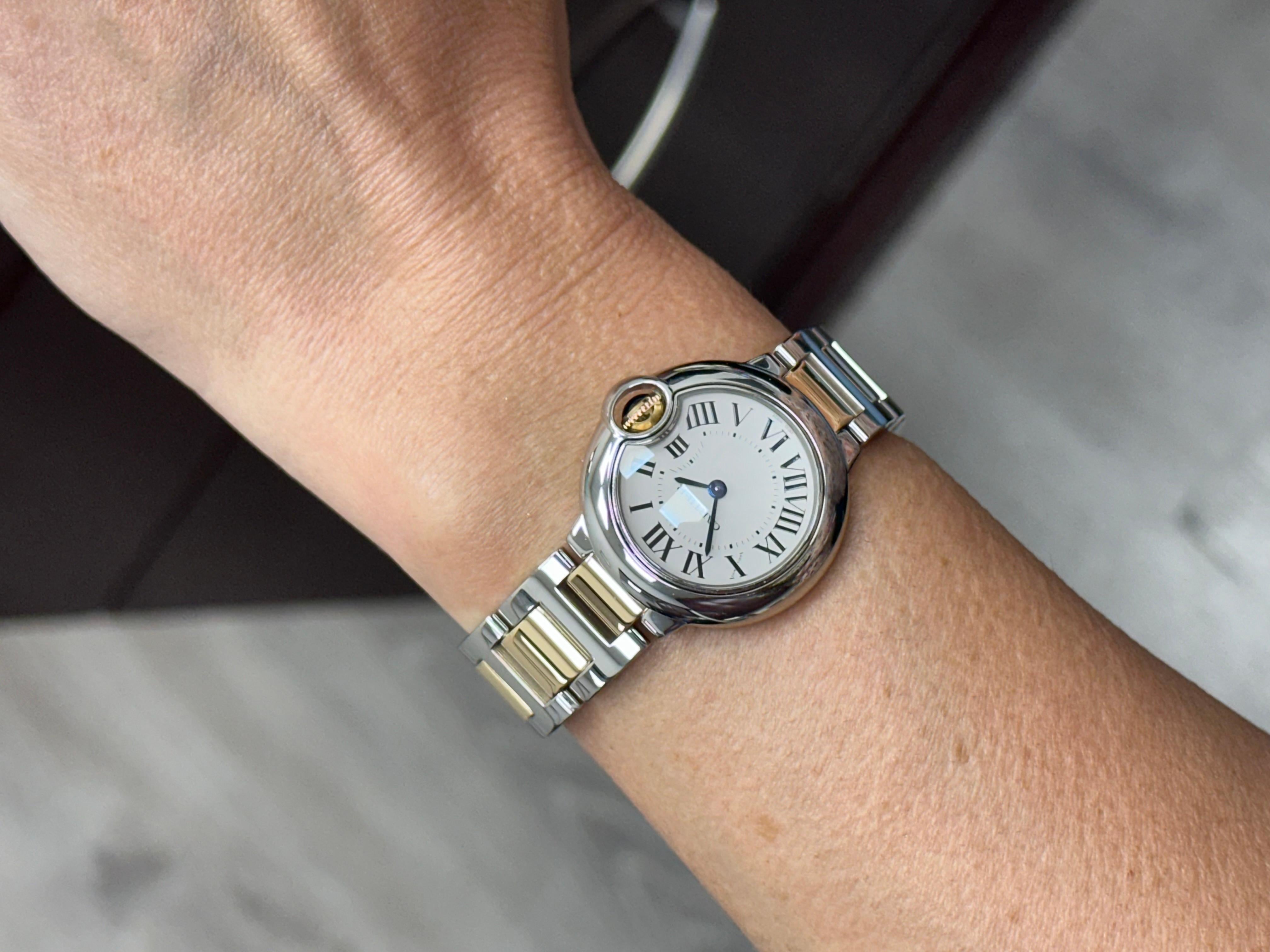 Cartier Damen Ballon Bleu 3009 W69007Z3 28mm 18K Gold Edelstahl Box Papiere 7