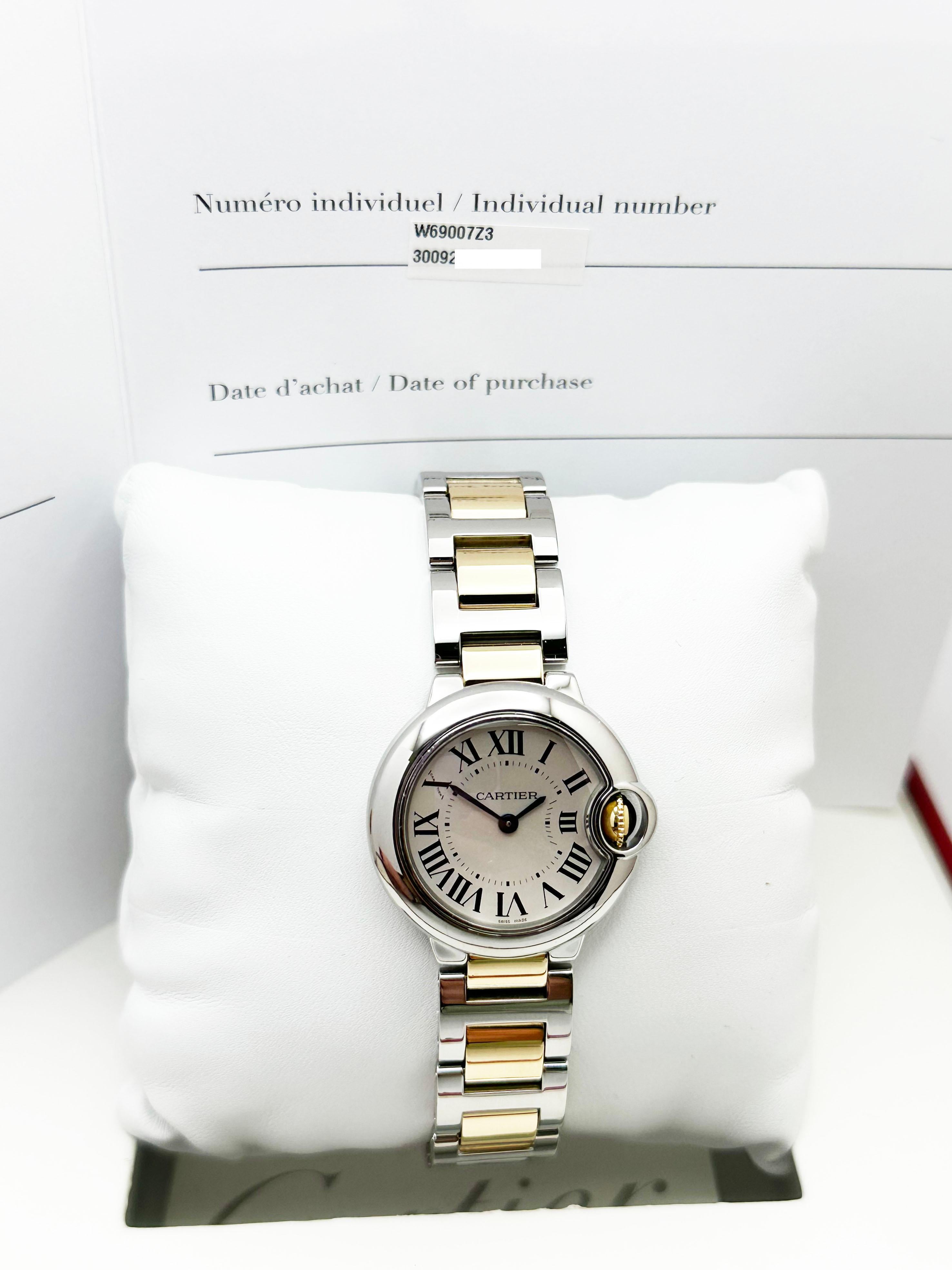 Cartier Damen Ballon Bleu 3009 W69007Z3 28mm 18K Gold Edelstahl Box Papiere 1