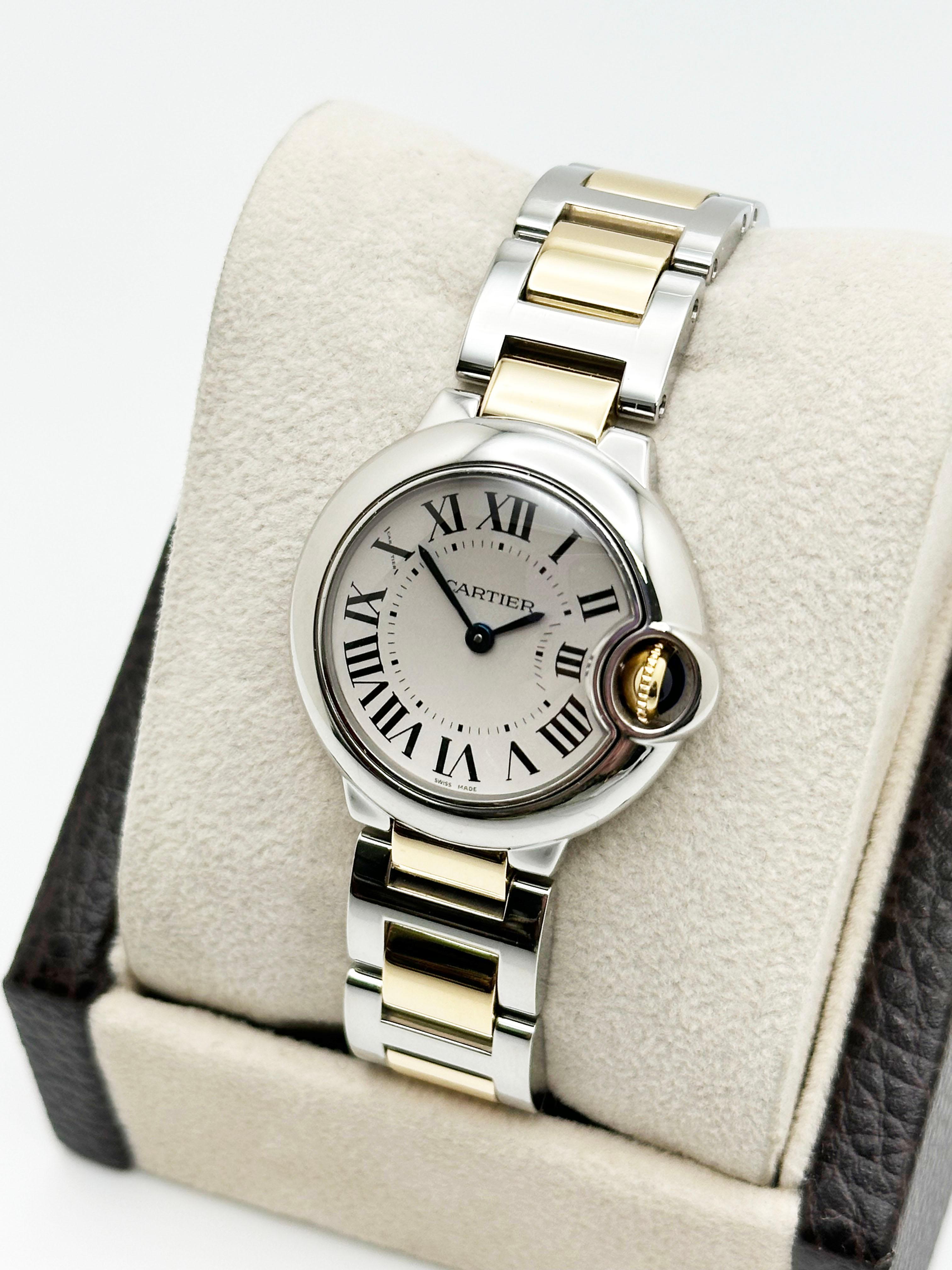 Cartier Damen Ballon Bleu 3009 W69007Z3 28mm 18K Gold Edelstahl Box Papiere 3