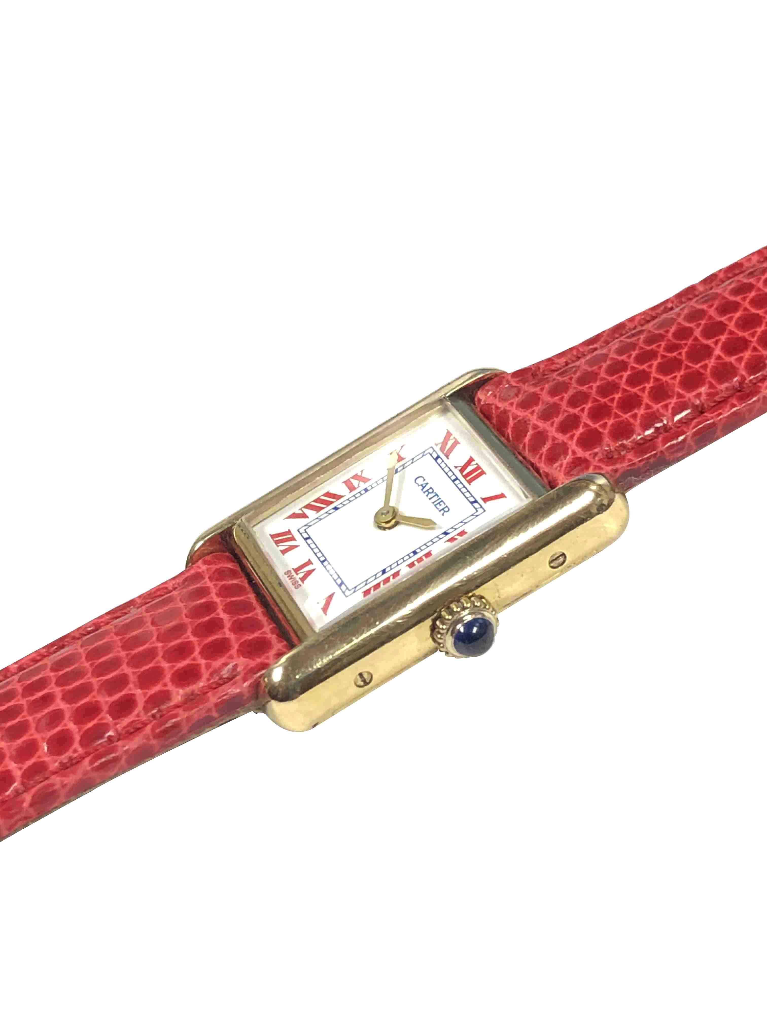 Cartier Ladies Classic Vermeil Mechanical Tank Wristwatch In Excellent Condition In Chicago, IL