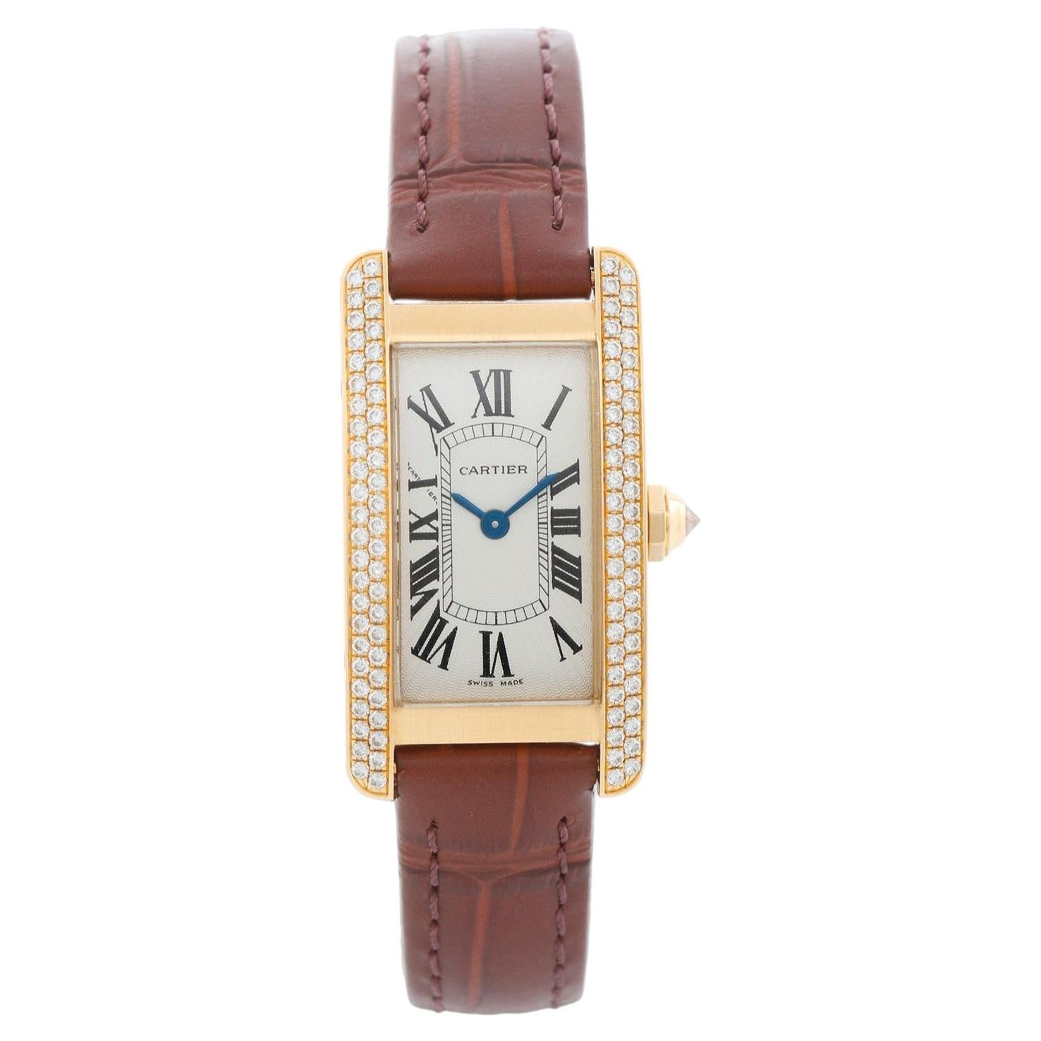 Cartier Ladies Diamond Tank Americaine 18k Yellow Gold Watch WB701231
