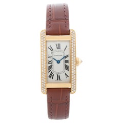 Cartier Ladies Diamond Tank Americaine 18k Yellow Gold Watch WB701231
