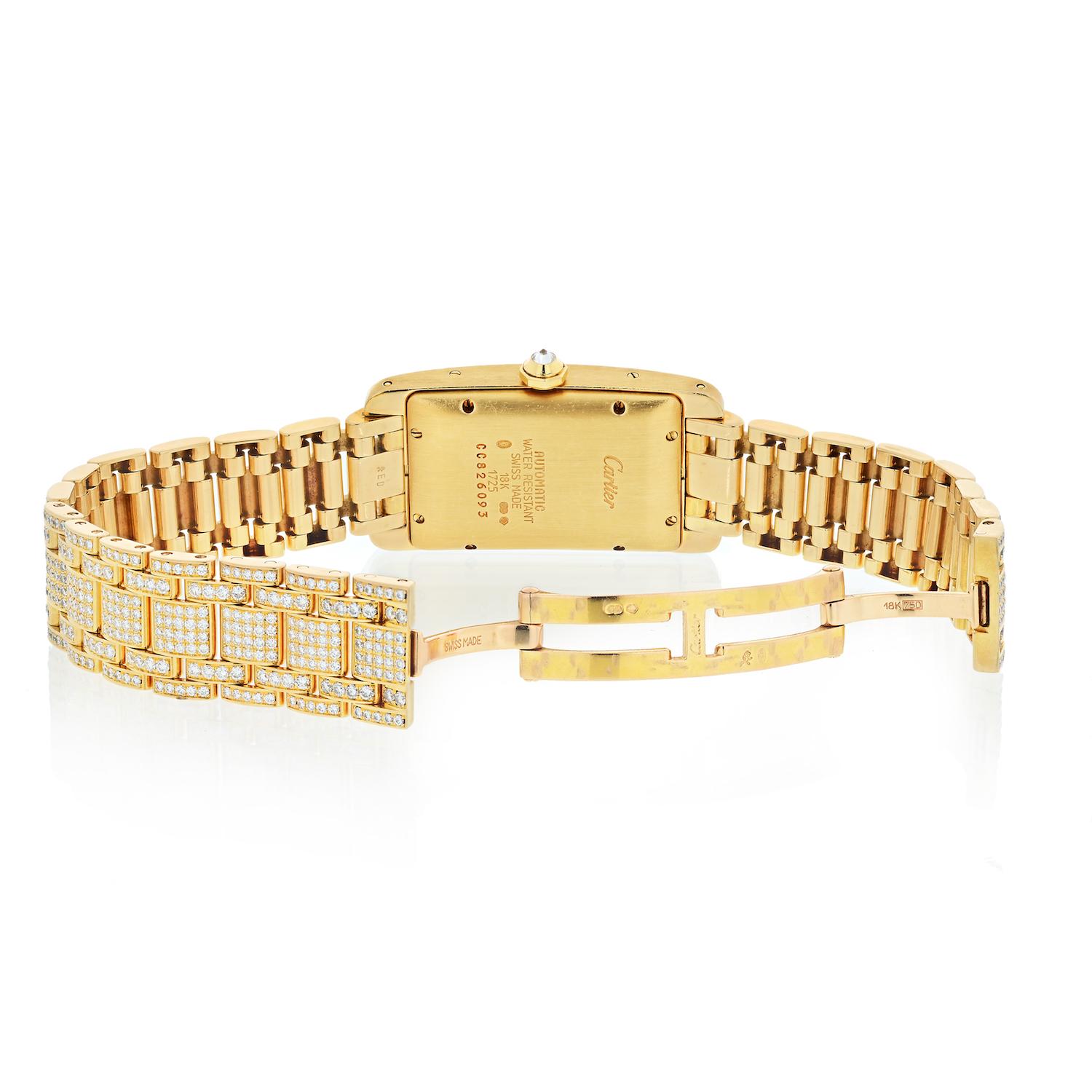 Cartier Ladies Diamond Wristwatch 18 Karat Yellow Gold Diamond Tank Americaine In Excellent Condition In New York, NY