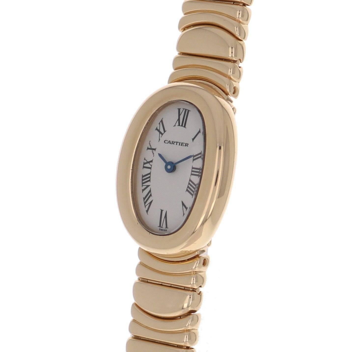 Brand Name  Cartier 
Style Number  W15109D8 
Also Called  2368 
Series  Mini Baignoire  
Gender  Ladies 
Case Material  18k Yellow Gold 
Dial Color  Silvered w/ Blued hands 
Movement  Quartz 
Engine  Cal. 058 
Functions  Hours, Minutes 
Crystal