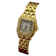 Vintage Cartier Ladies Panthere 22mm Ref 1280 Diamond Bezel 18K Yellow Gold Box Paper