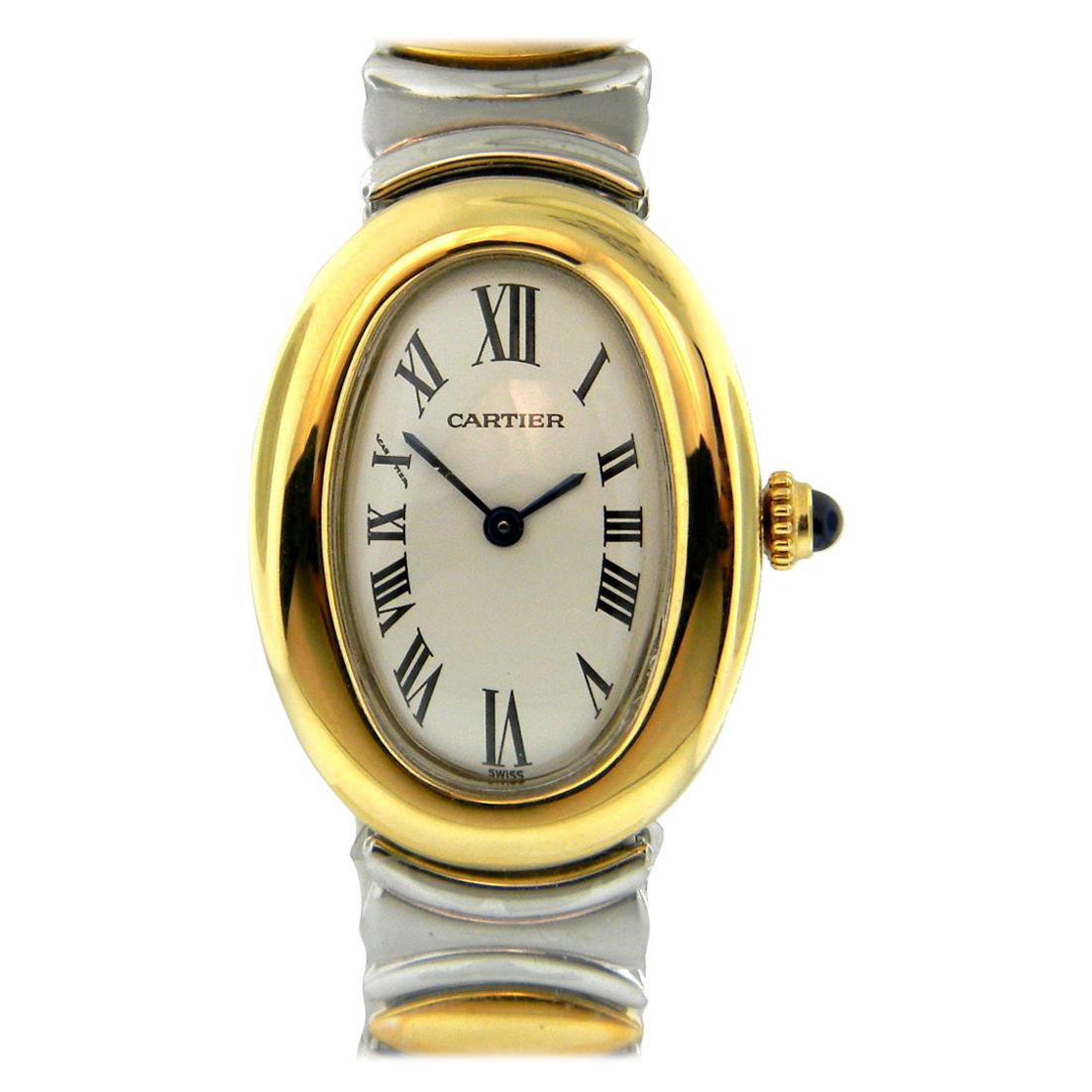 Cartier Ladies Rare Baignoire 18 Karat Gold and Steel Quartz Watch W15045D8