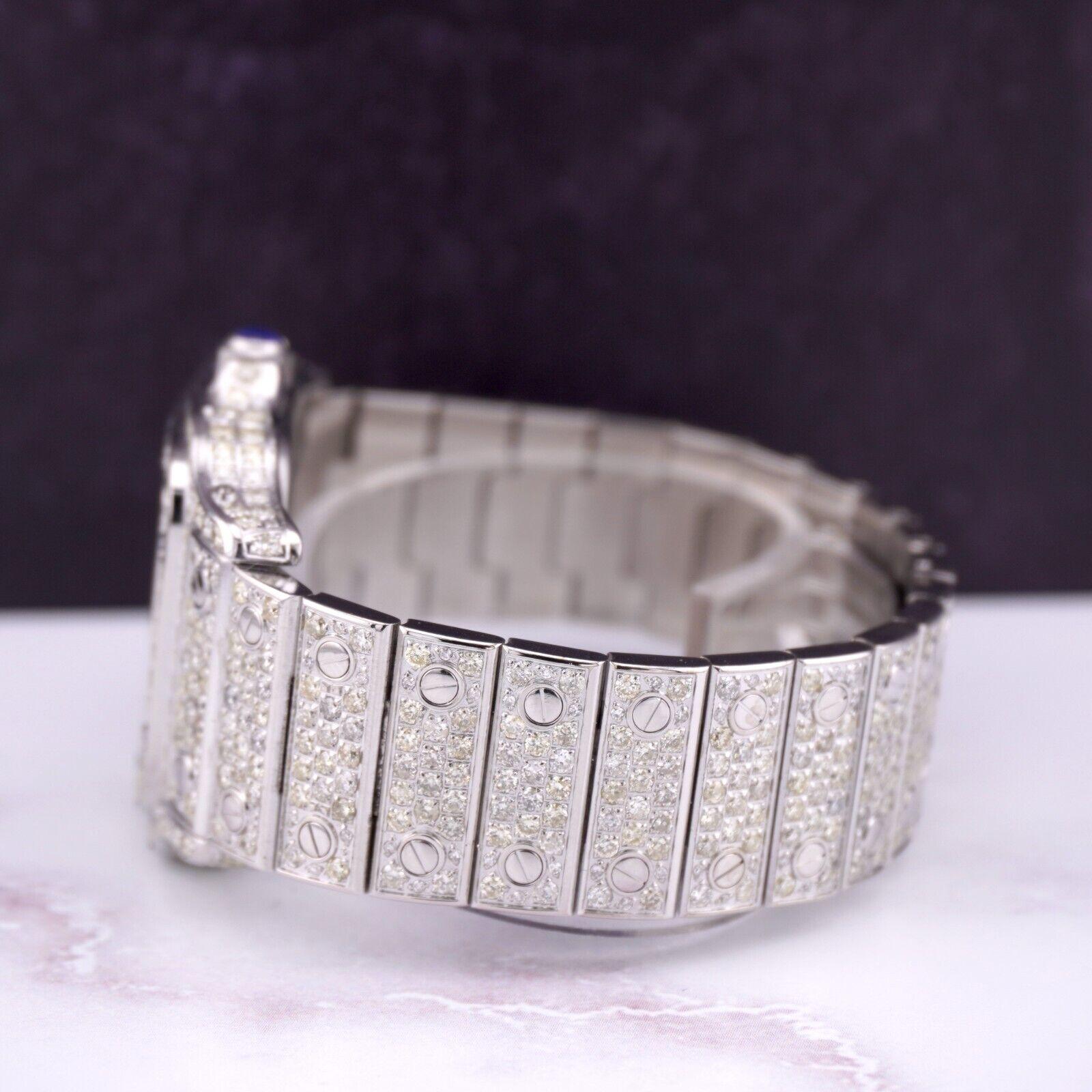 Cartier Damen Santos Galbee 32mm Maßgefertigte geschliffene 11ct echte Diamanten Ref 2823 im Zustand „Hervorragend“ in Pleasanton, CA
