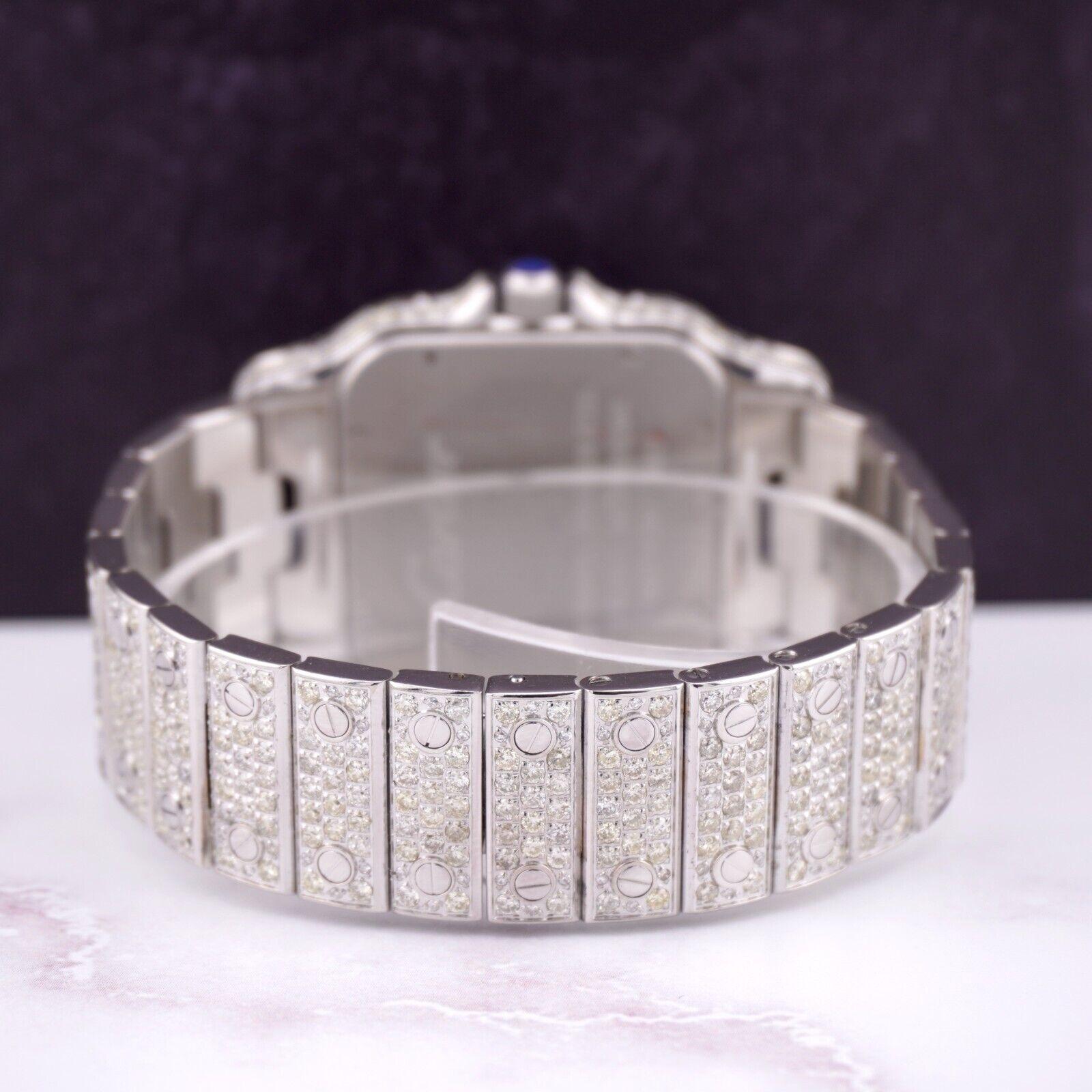 Modern Cartier Ladies Santos Galbee 32mm Custom Iced 11ct Genuine Diamonds Ref 2823
