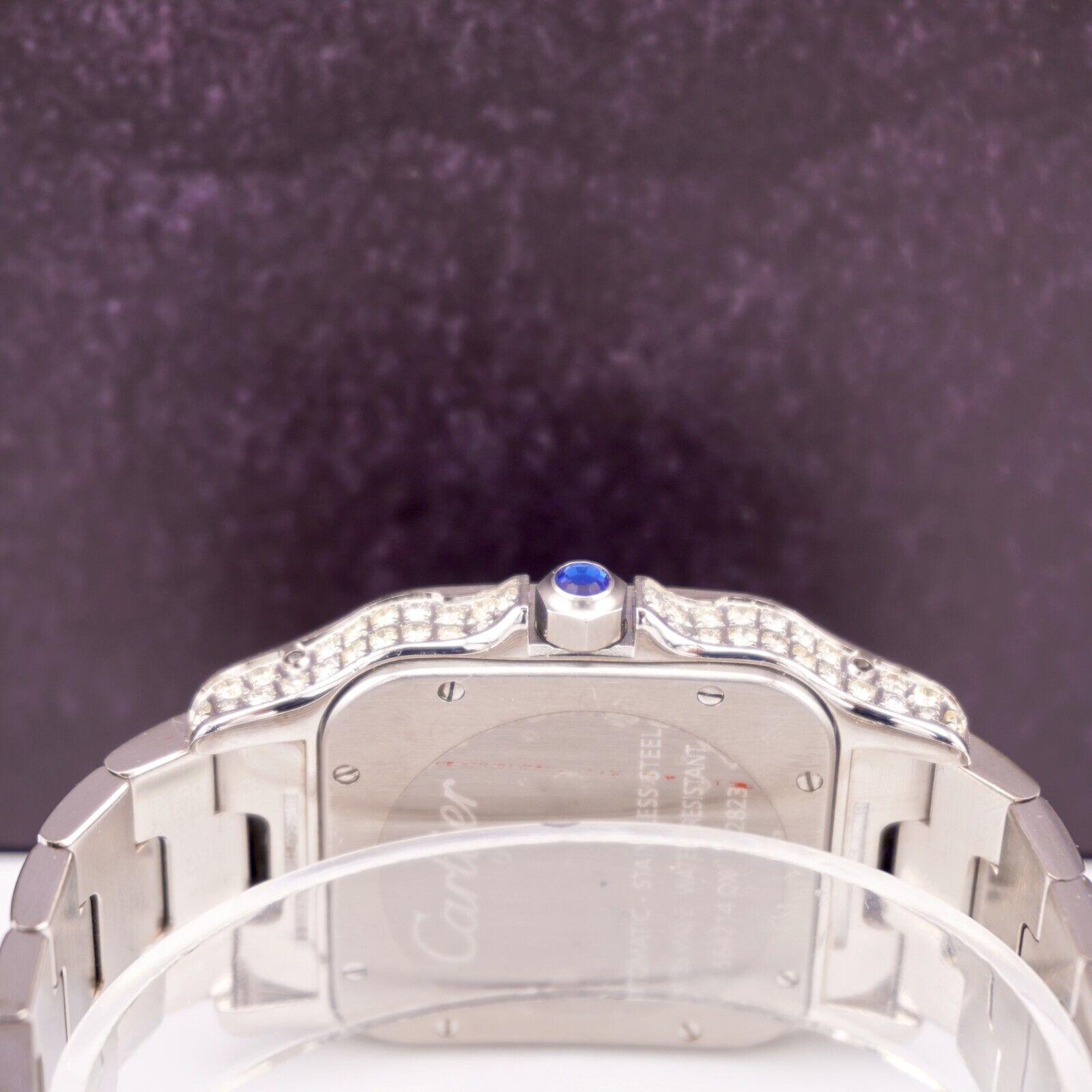 Round Cut Cartier Ladies Santos Galbee 32mm Custom Iced 11ct Genuine Diamonds Ref 2823