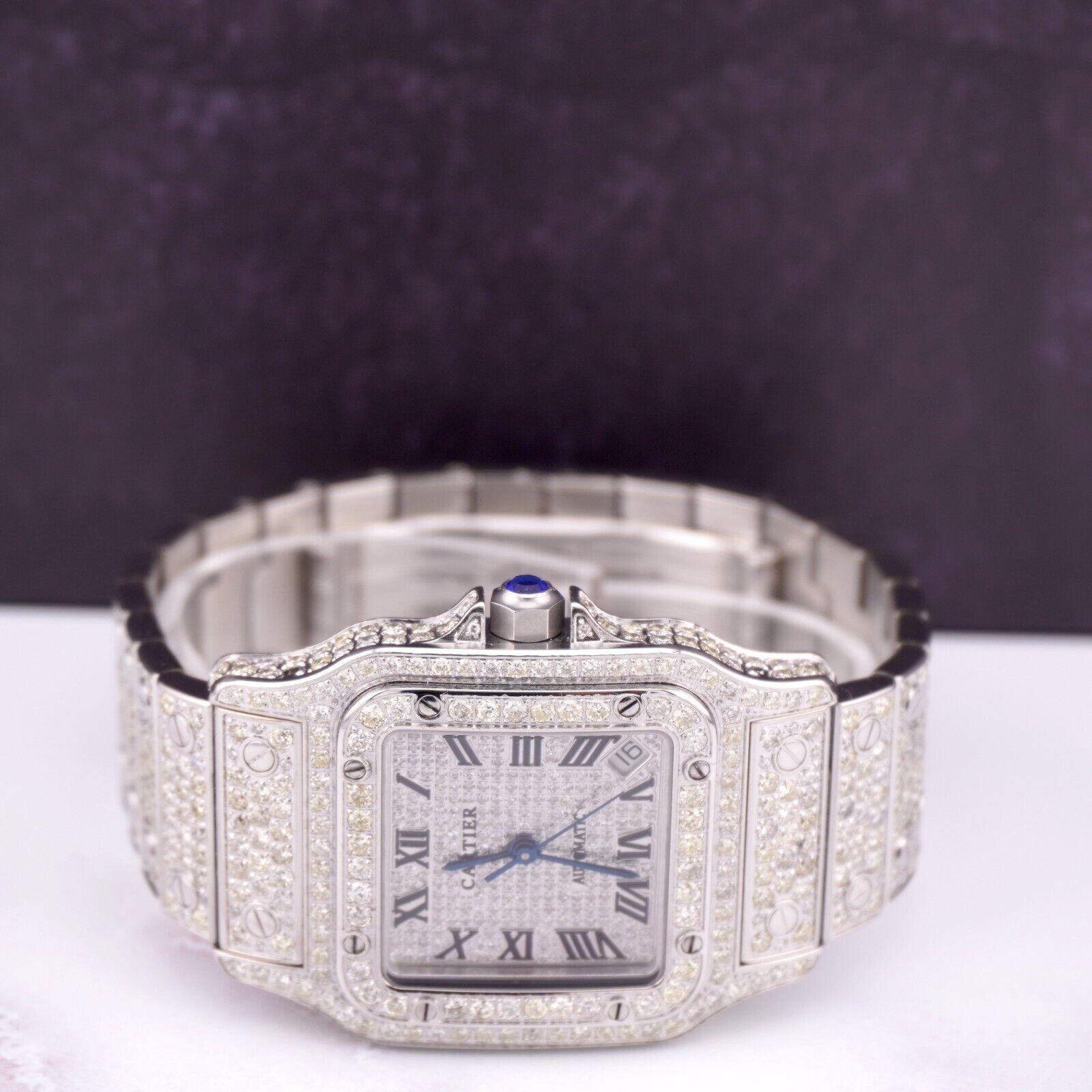 Cartier Ladies Santos Galbee 32mm Custom Iced 11ct Genuine Diamonds Ref 2823 In Excellent Condition In Pleasanton, CA