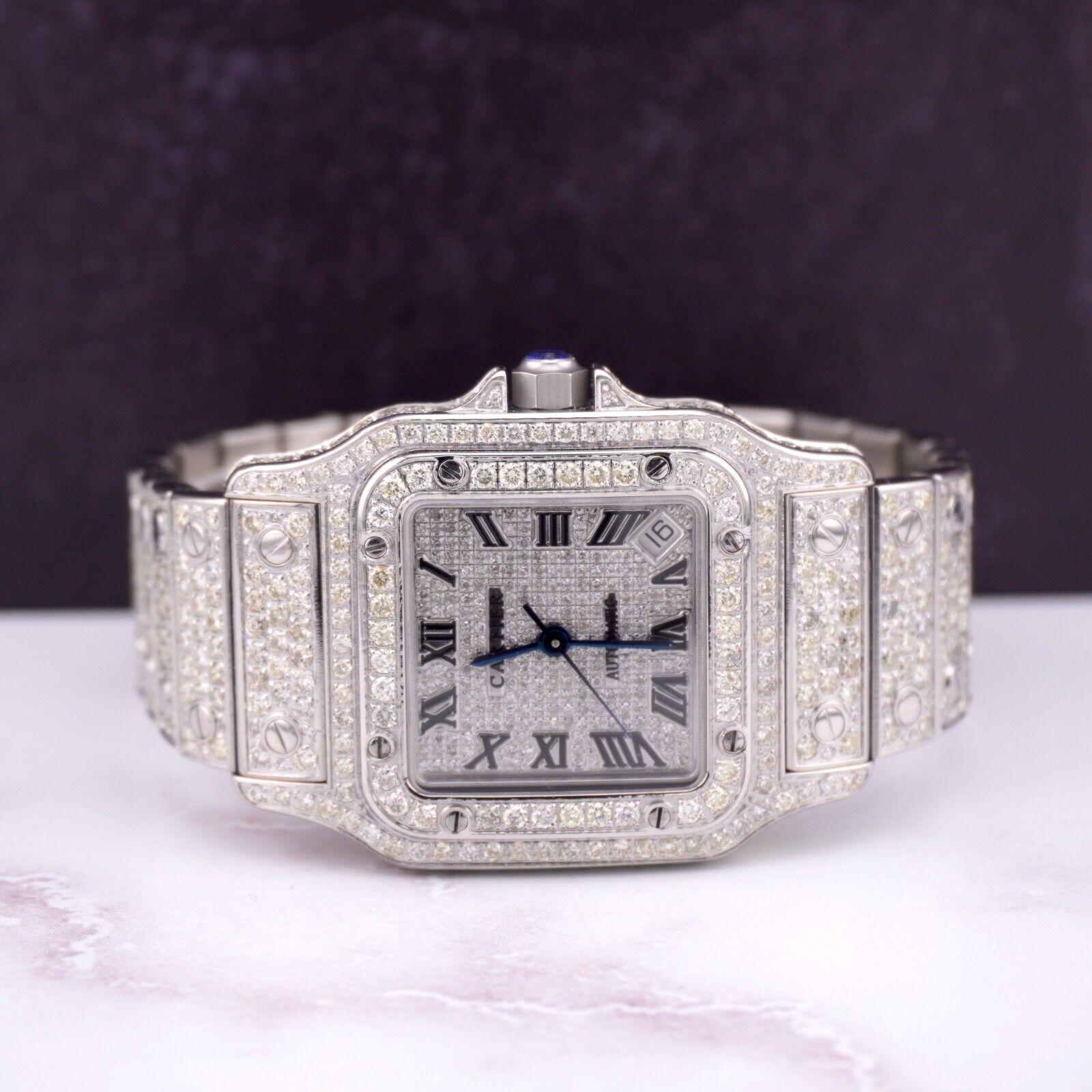 Women's Cartier Ladies Santos Galbee 32mm Custom Iced 11ct Genuine Diamonds Ref 2823