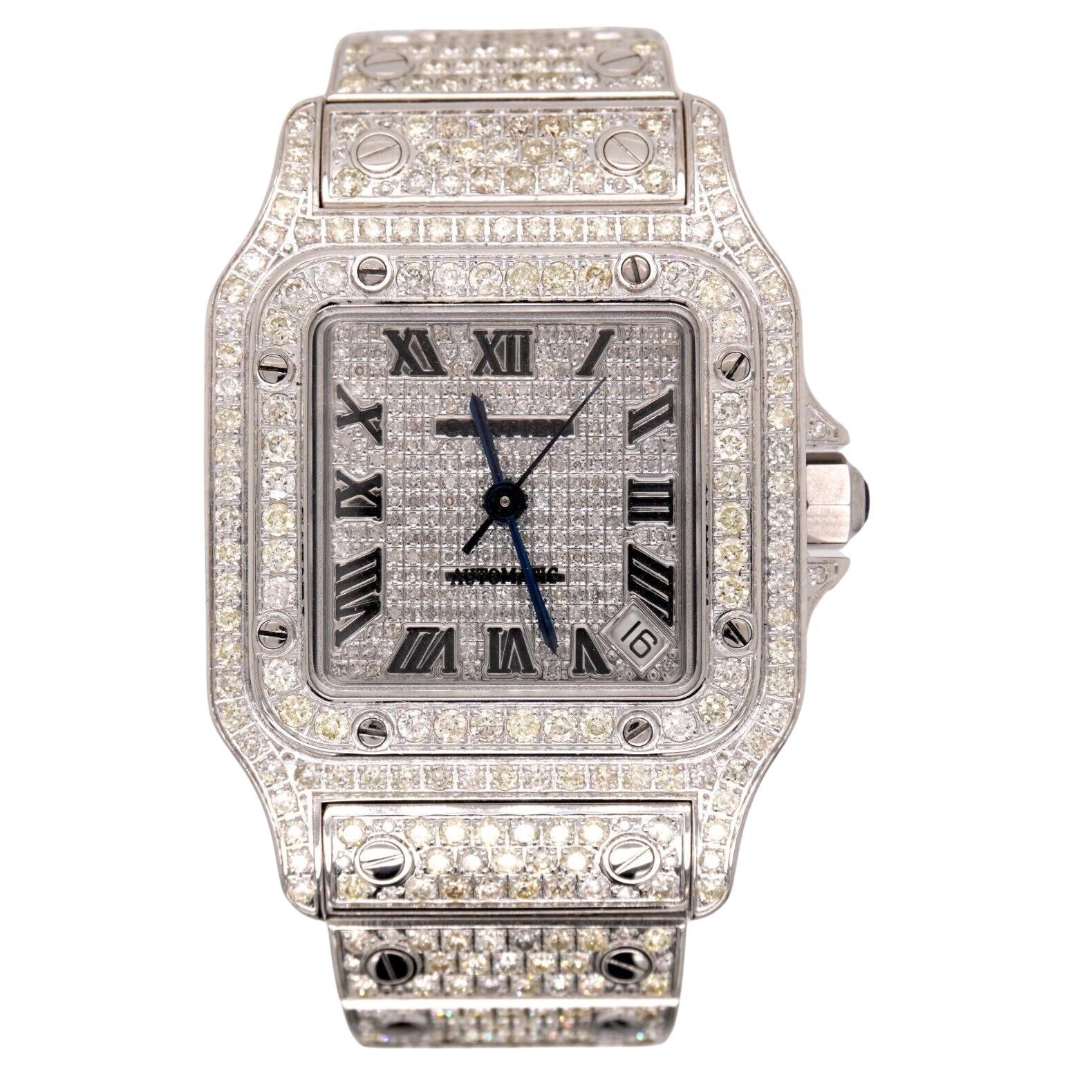 Cartier Damen Santos Galbee 32mm Maßgefertigte geschliffene 11ct echte Diamanten Ref 2823