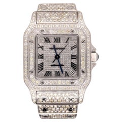 Cartier Damen Santos Galbee 32mm Maßgefertigte geschliffene 11ct echte Diamanten Ref 2823