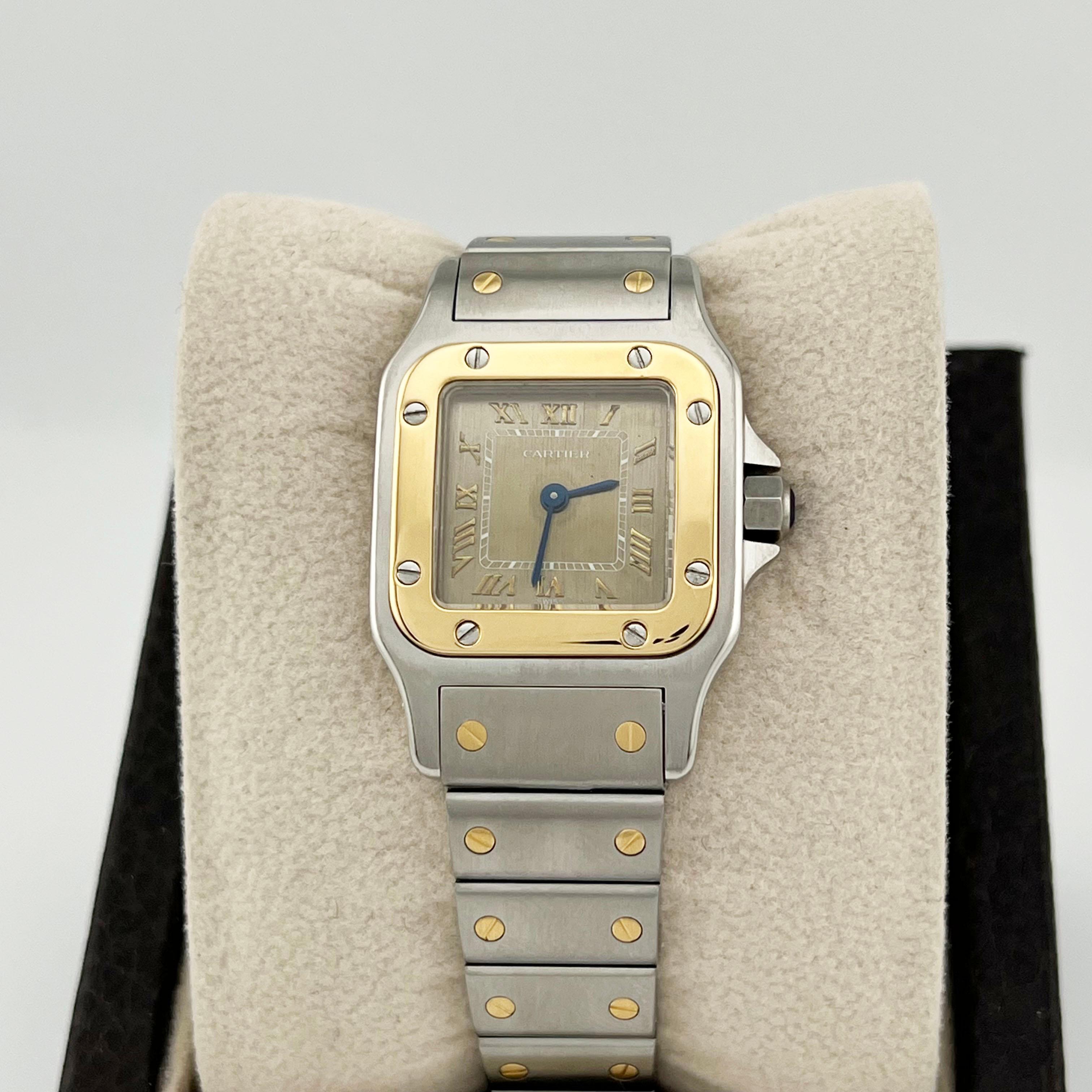 Cartier Ladies Santos Galbee Ref 1567 Bronze Dial 18K Yellow Gold Stainless In Excellent Condition For Sale In San Diego, CA