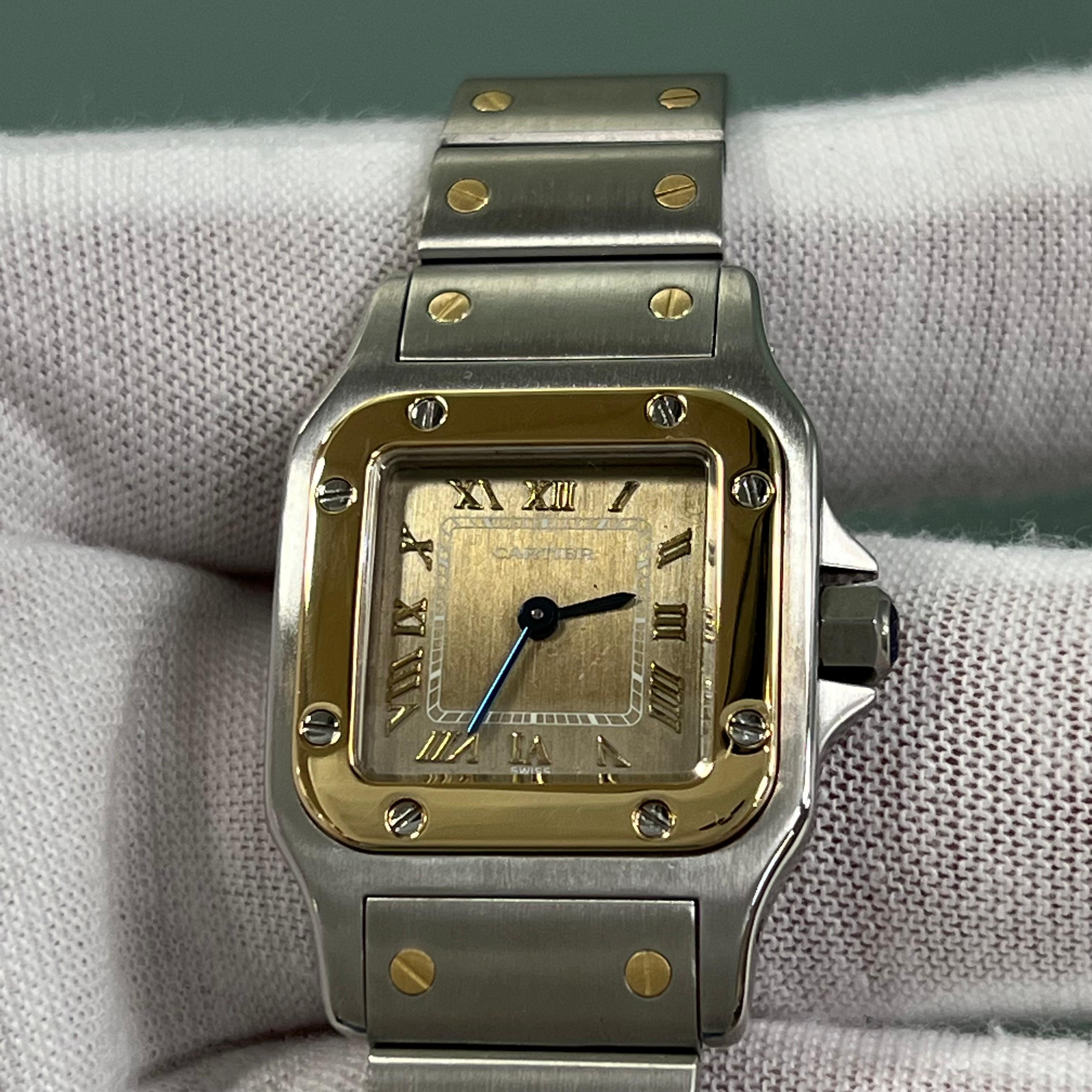 Cartier Ladies Santos Galbee Ref 1567 Bronze Dial 18K Yellow Gold Stainless For Sale 4