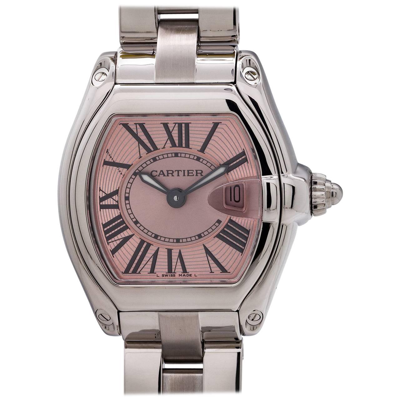 Cartier Ladies Stainless Steel Roadster Breast Cancer Ltd Ed quartz wristwatch  For Sale