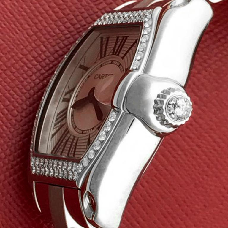 Cartier Ladies Stainless Steel Roadster Quartz Wristwatch with Diamonds In Excellent Condition For Sale In Dallas, TX