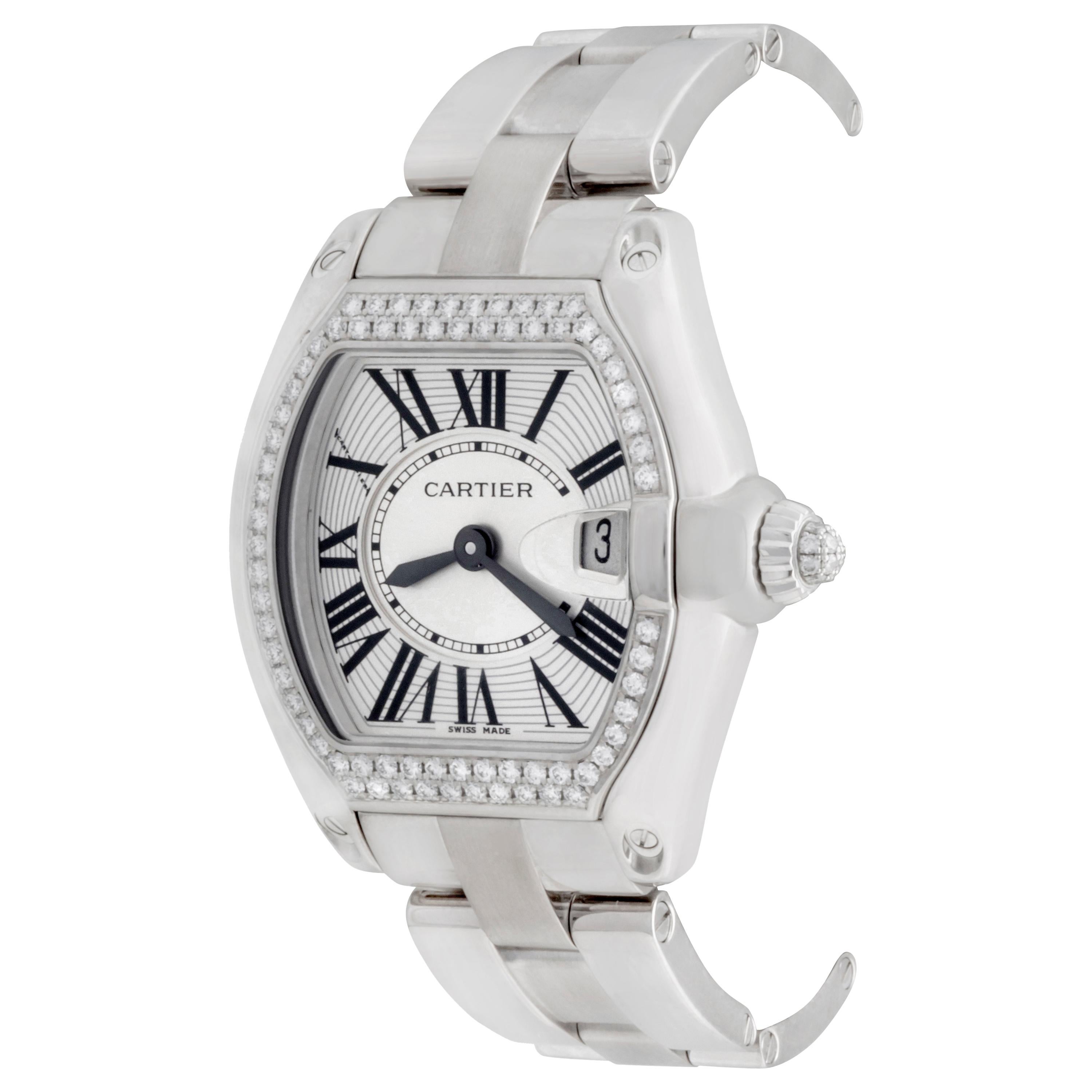 Cartier Ladies Stainless Steel Roadster Quartz Wristwatch with Diamonds For Sale
