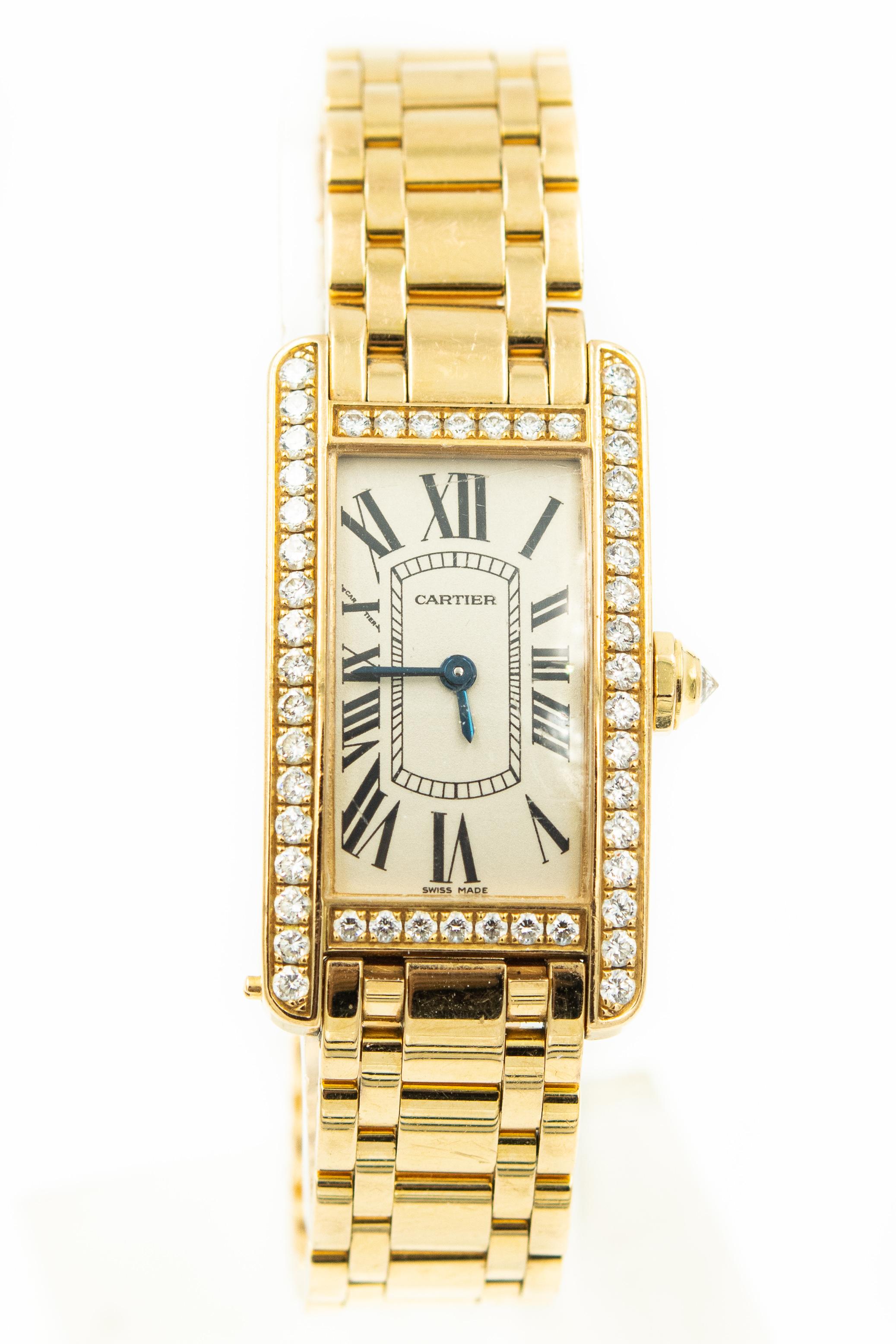 Cartier Ladies Tank Americane 18k Yellow Gold Wrist Watch Bracelet Ref. 2503 In Good Condition In Miami Beach, FL