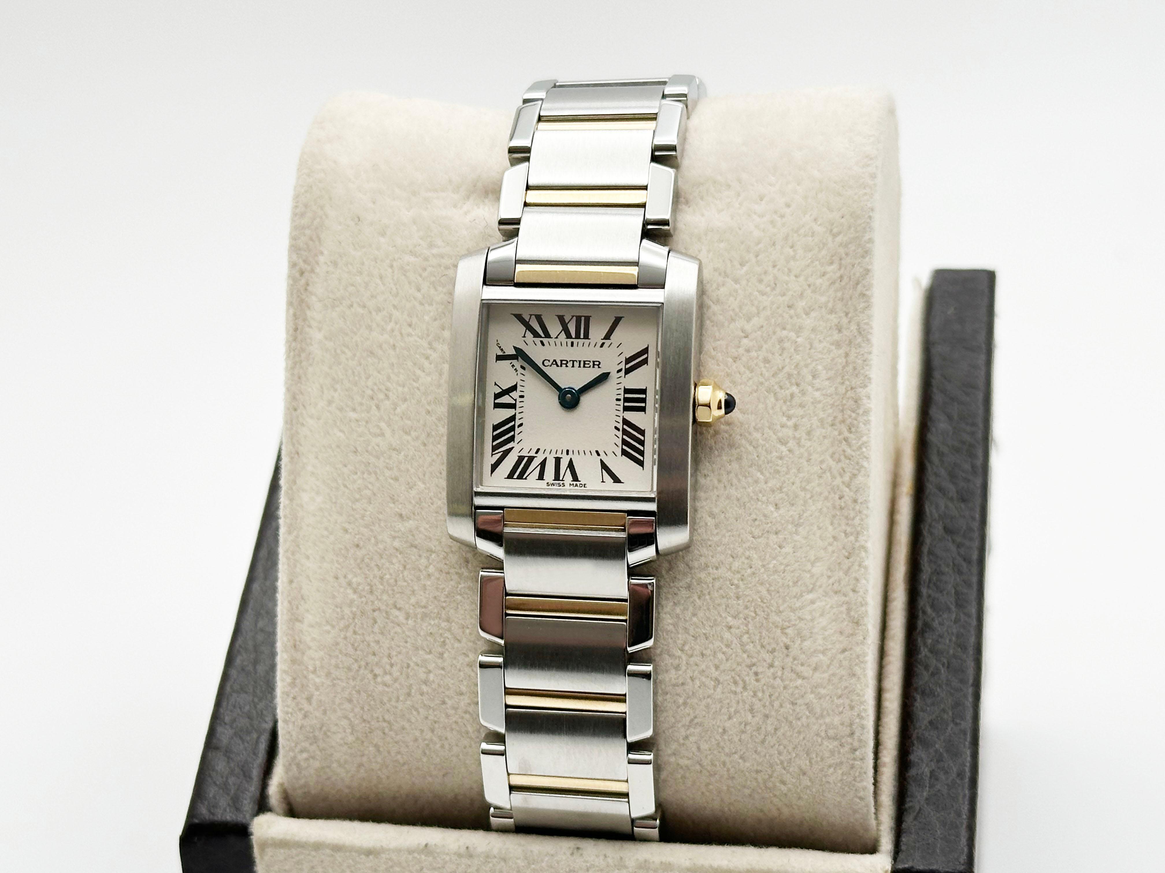 Cartier Tank Francaise Réf. 2384 Or jaune 18 carats acier inoxydable pour femmes Excellent état à San Diego, CA