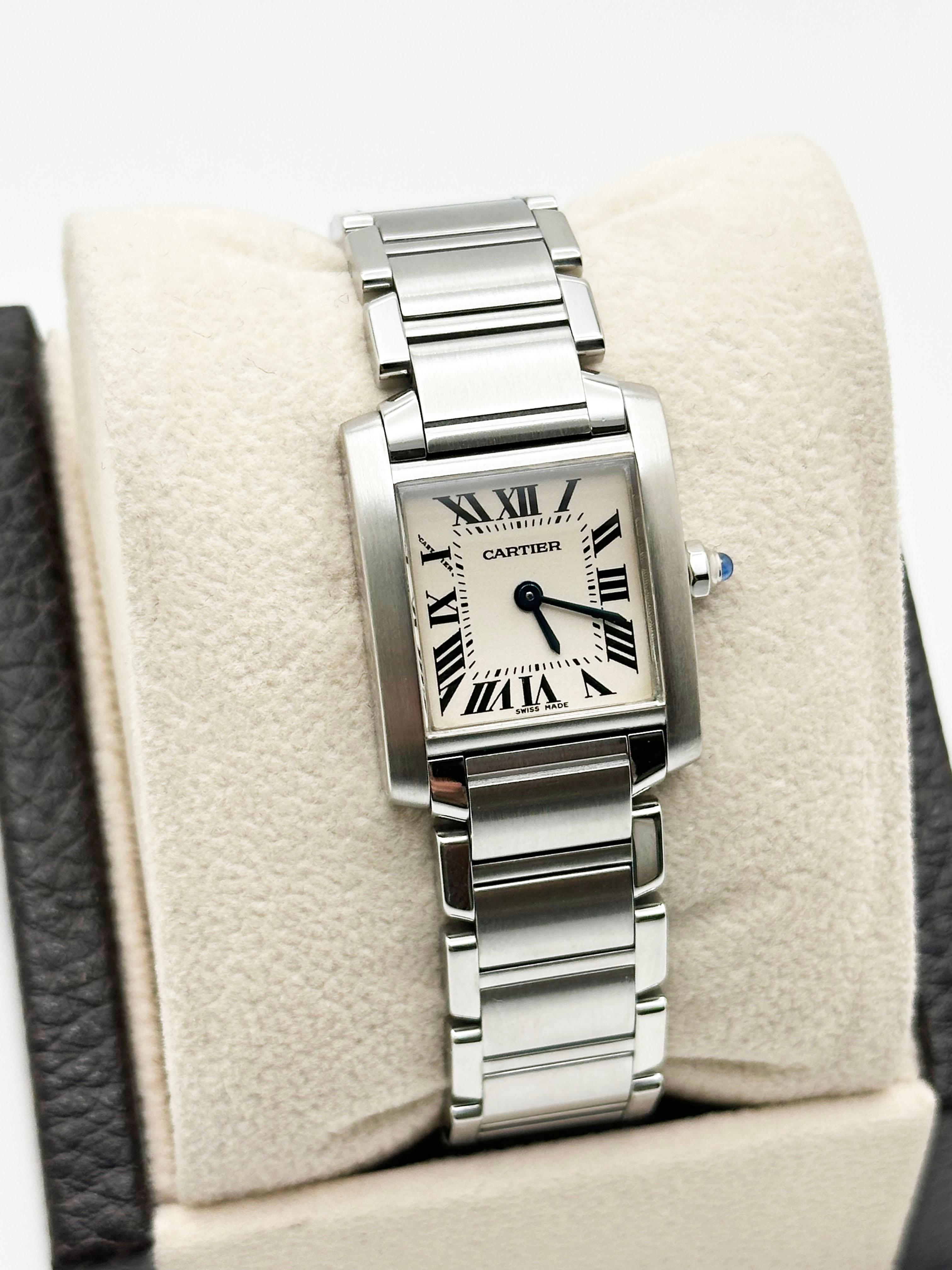 Cartier Ladies Tank Francaise Ref 2384 Stainless Steel Service Receipt In Excellent Condition In San Diego, CA