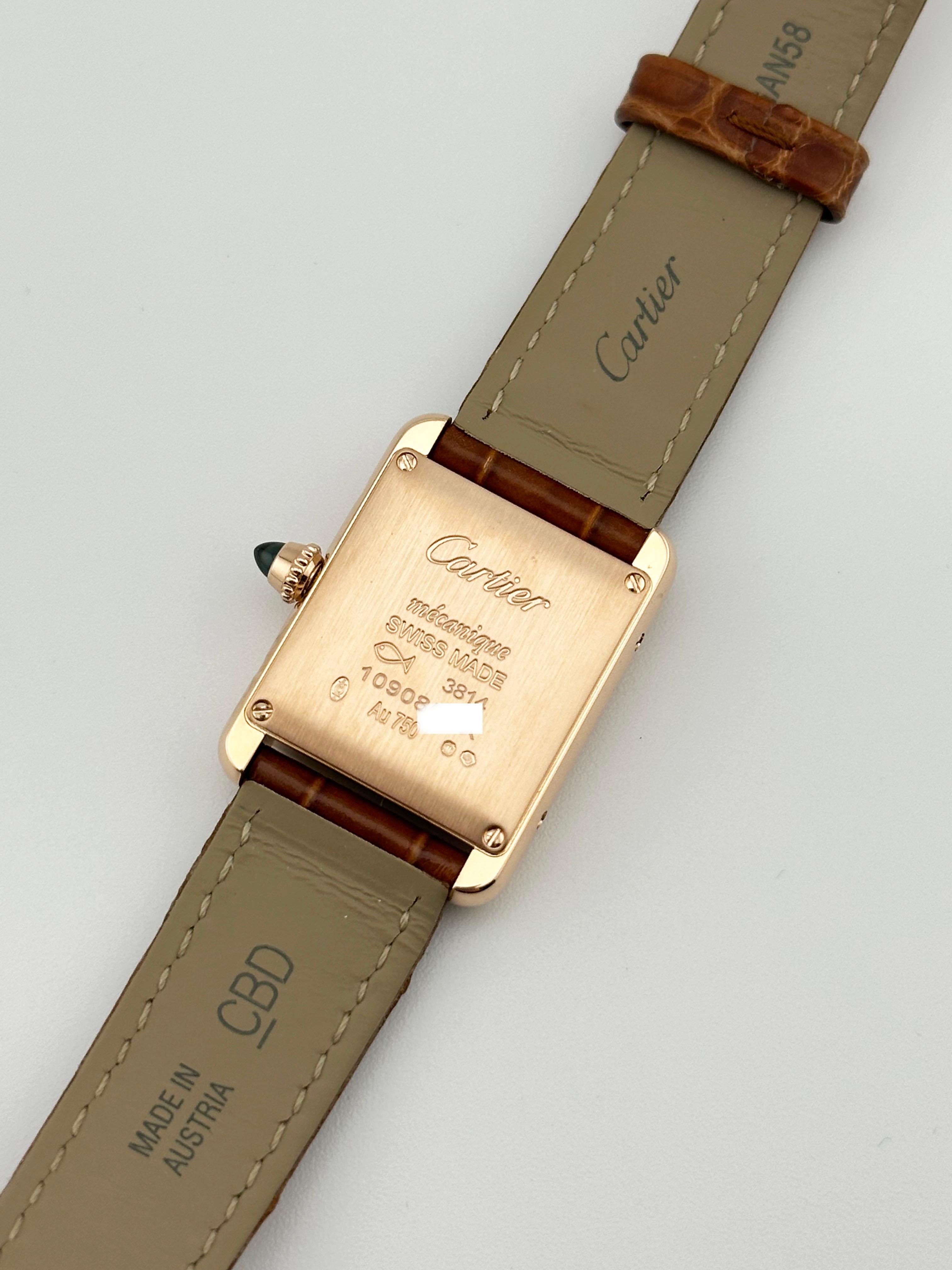 Cartier Damen-Tank Louis WGTA0010 3814 Lederriemen 18K Roségold Box Papier 4
