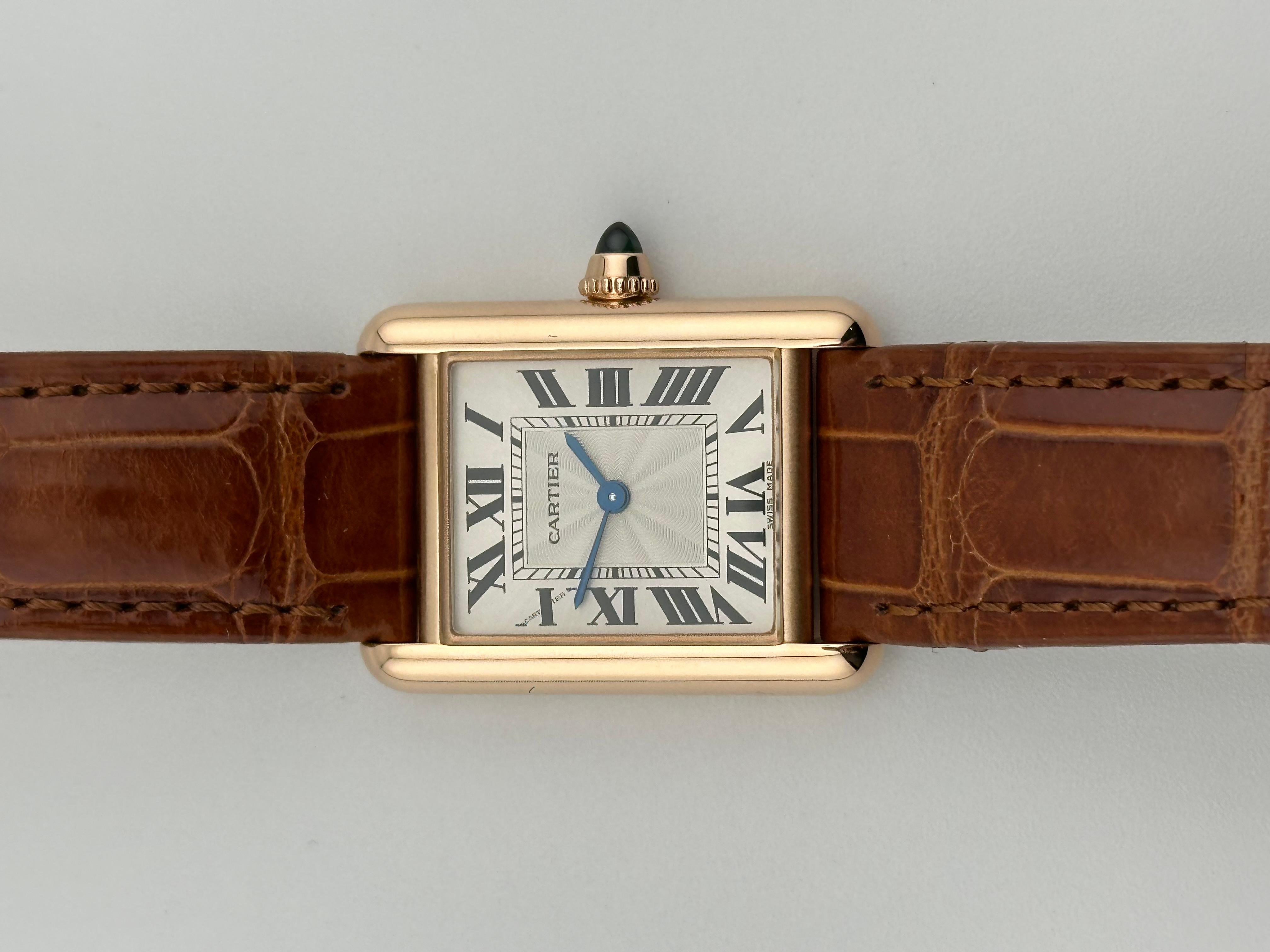 Cartier Damen-Tank Louis WGTA0010 3814 Lederriemen 18K Roségold Box Papier 6
