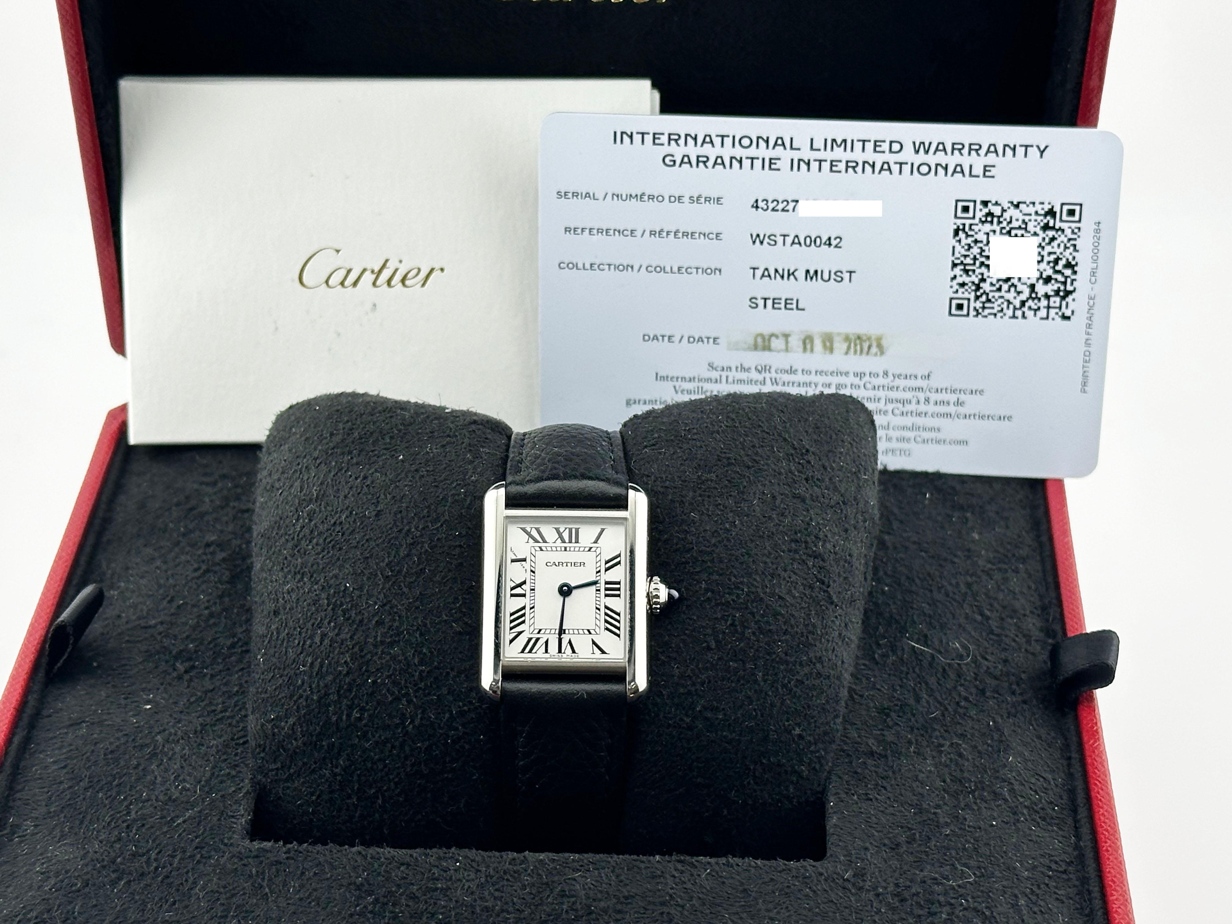 Cartier Ladies Tank Must WSTA0042 Ref 4322 Stainless Steel Box Paper 2023 In Excellent Condition In San Diego, CA