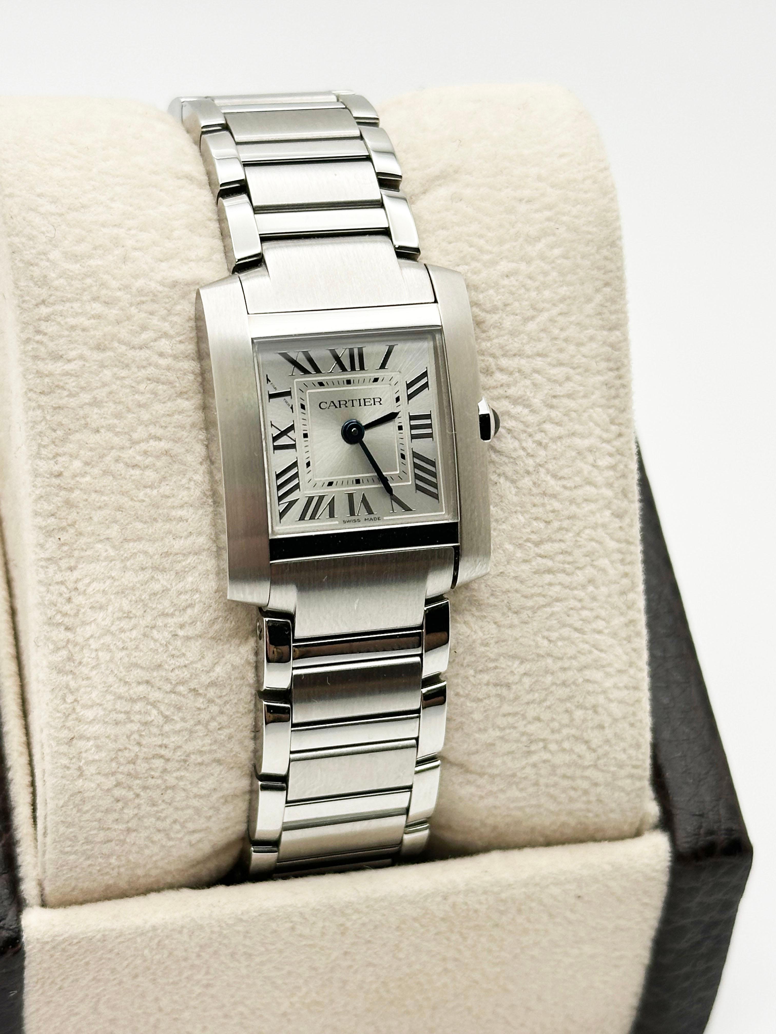 Women's Cartier Ladies Tank WSTA0065 Ref 4472 Small Silver Dial Steel Box Paper For Sale