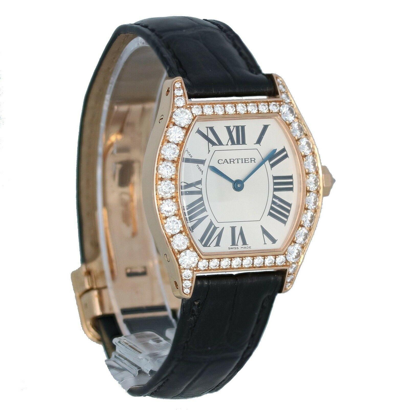 Cartier Ladies Tortue Rose Gold with Diamonds In Excellent Condition In Los Angeles, CA