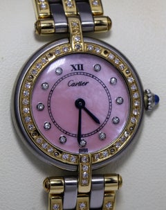 Cartier Ladies Watch with Pink Oyster Face and Diamond Studded Bezel/Band