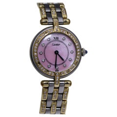 Cartier Ladies Watch with Pink Oyster Face and Diamond Studded Bezel/Band