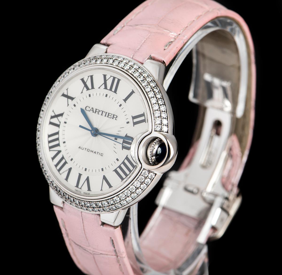 An 18k White Gold Ballon Bleu Ladies Wristwatch, silvered guilloche dial with roman numerals and a secret signature at 