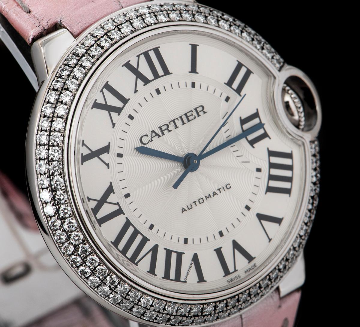 Cartier Ladies White Gold Diamond Ballon Bleu Silvered Dial Automatic Wristwatch In Excellent Condition In London, GB