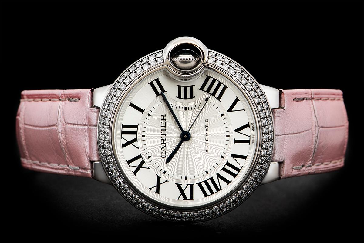 Women's Cartier Ladies White Gold Diamond Ballon Bleu Silvered Dial Automatic Wristwatch