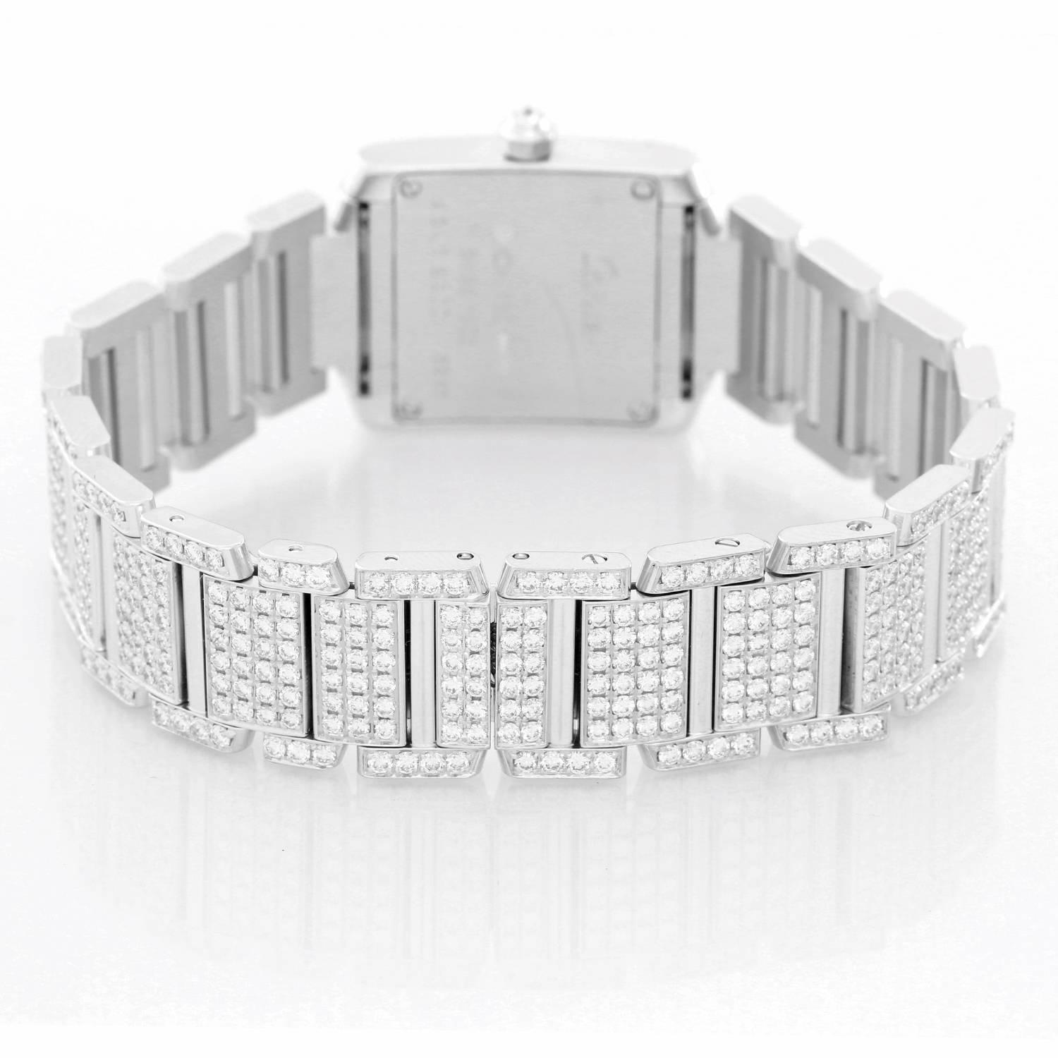 Cartier Ladies White Gold Diamond Tank Francaise Quartz Wristwatch In Excellent Condition In Dallas, TX