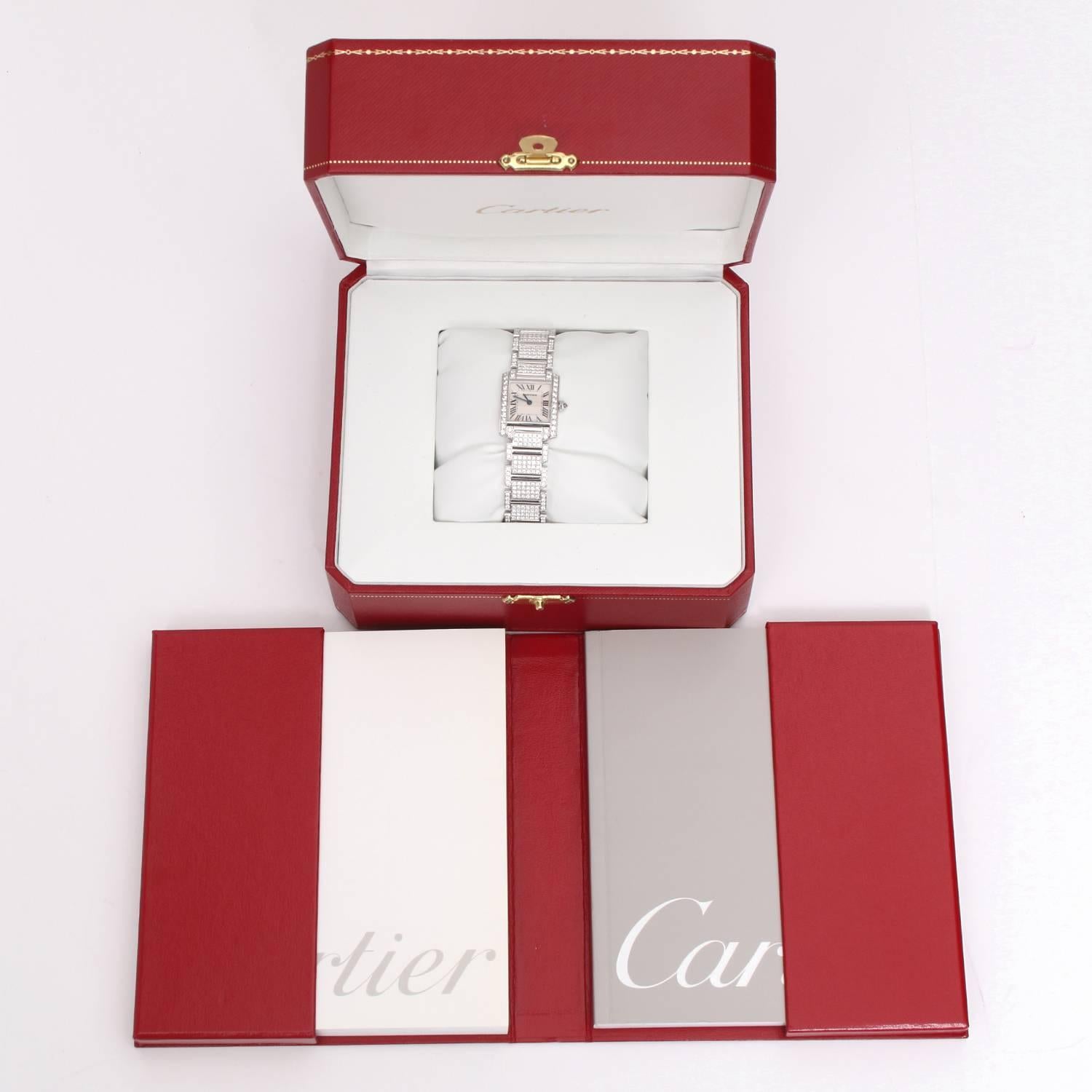 Cartier Ladies White Gold Diamond Tank Francaise Quartz Wristwatch 1