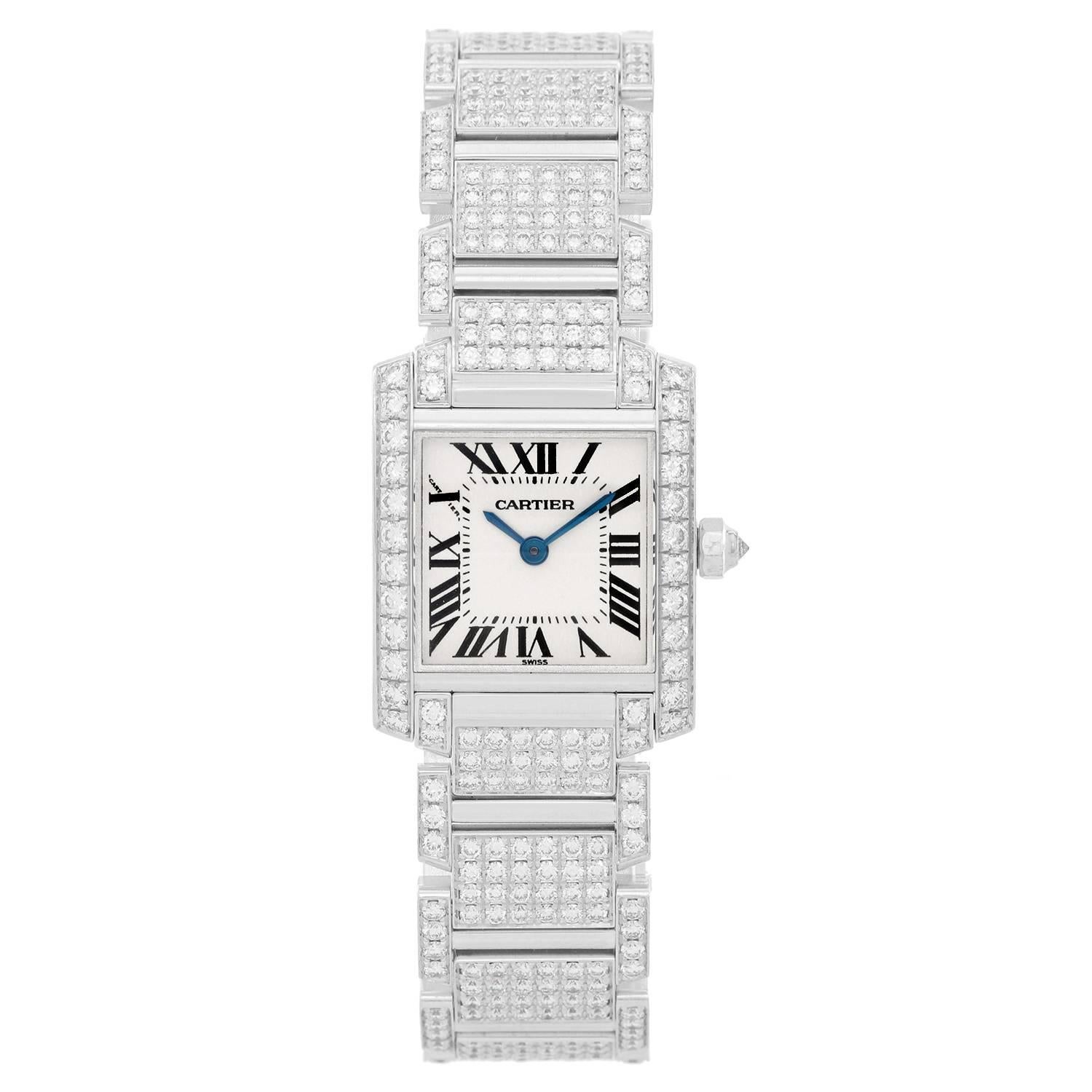 Cartier Ladies White Gold Diamond Tank Francaise Quartz Wristwatch