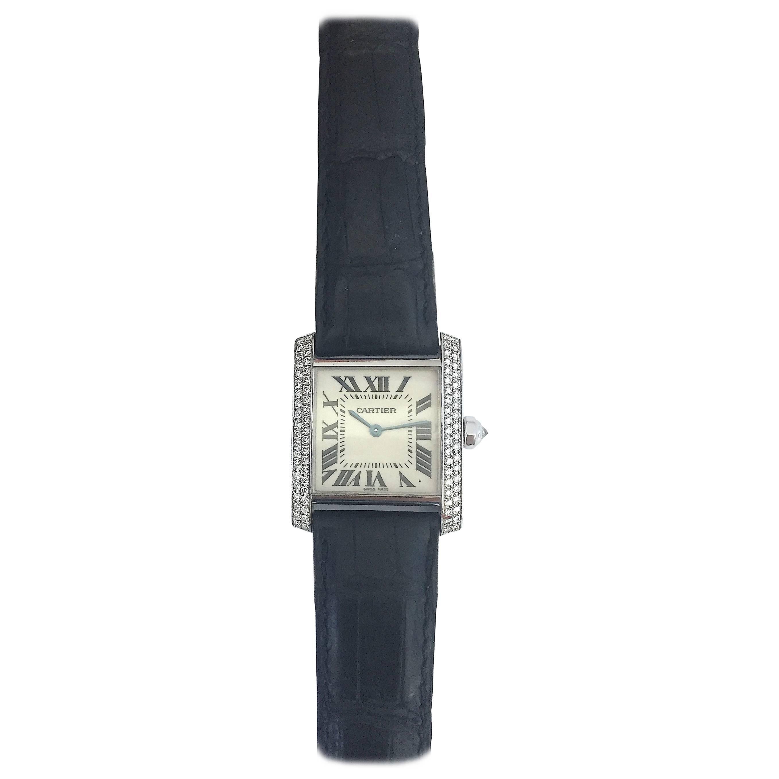 Cartier Ladies White Gold Diamond Tank Quartz Wristwatch