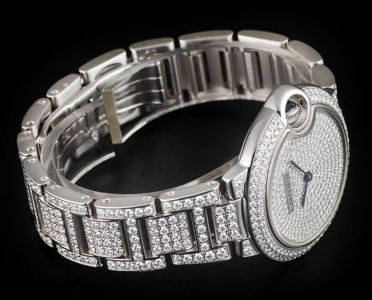 Cartier Ladies White Gold Fully Loaded Diamond Ballon Bleu Automatic Wristwatch In Excellent Condition In London, GB