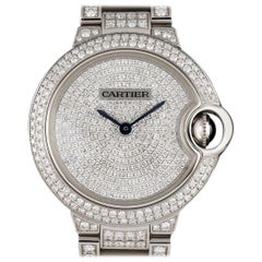 Cartier Ladies White Gold Fully Loaded Diamond Ballon Bleu Automatic Wristwatch