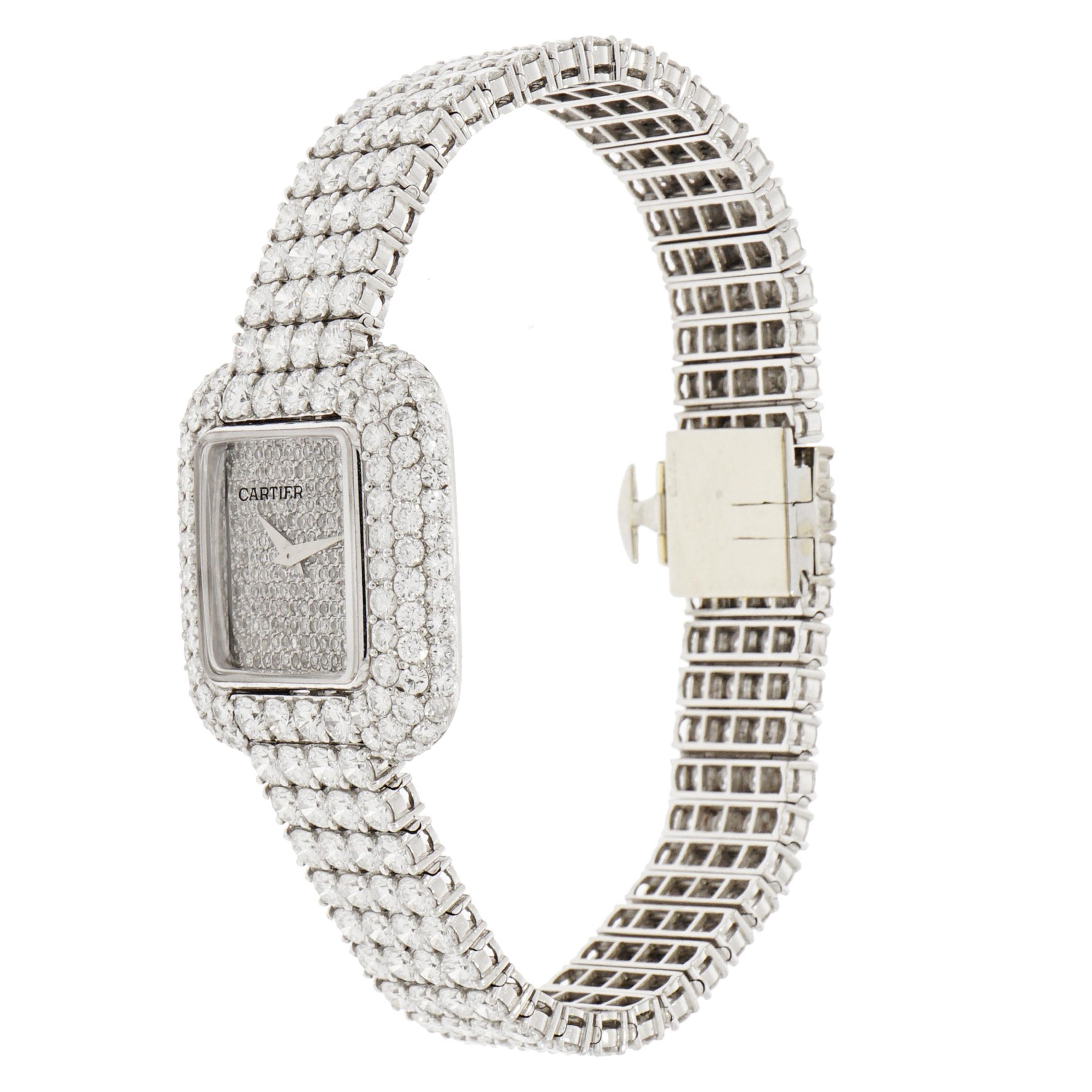 Cartier Ladies White Gold Pave Diamond Manual Wristwatch In Excellent Condition In Greenwich, CT