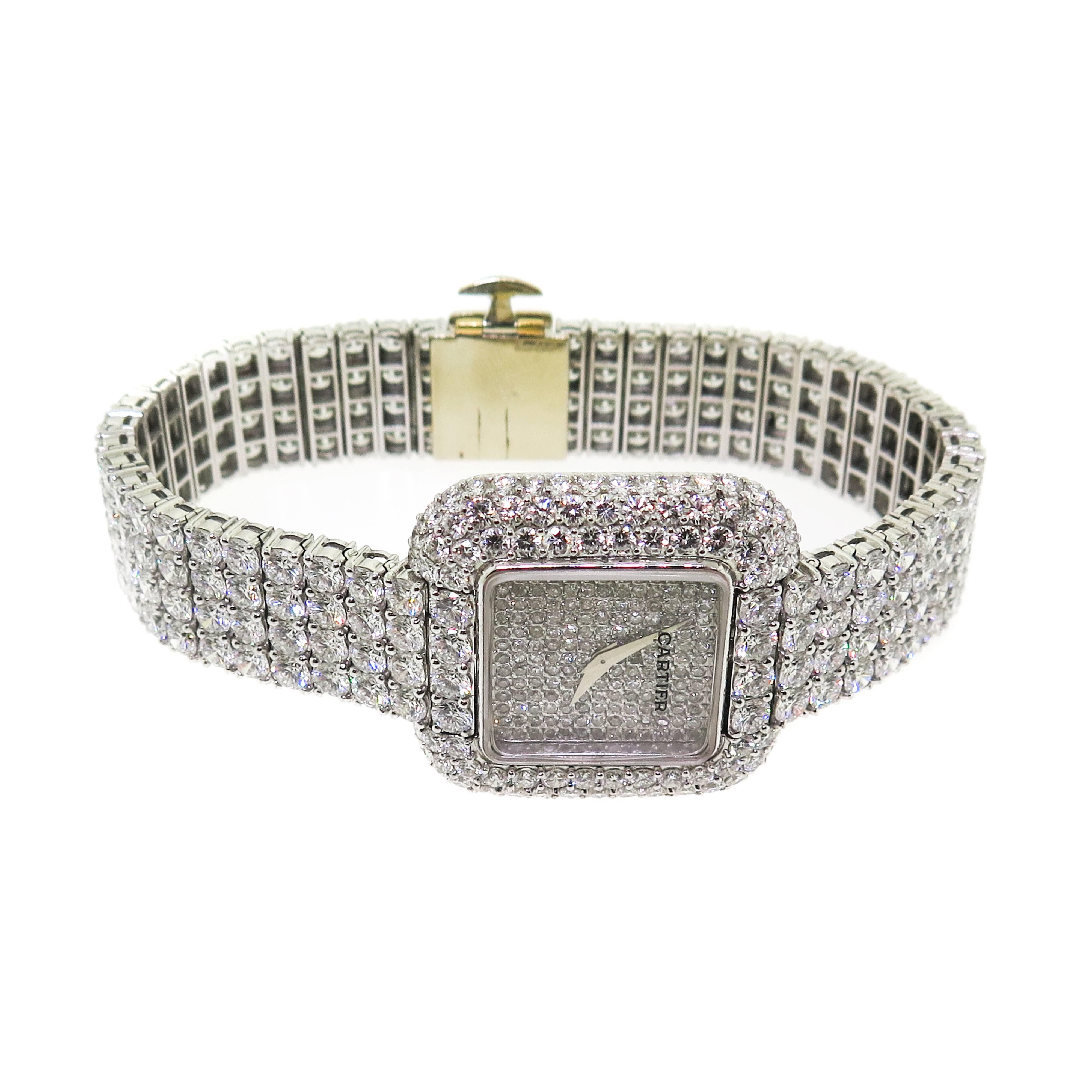 Women's Cartier Ladies White Gold Pave Diamond Manual Wristwatch