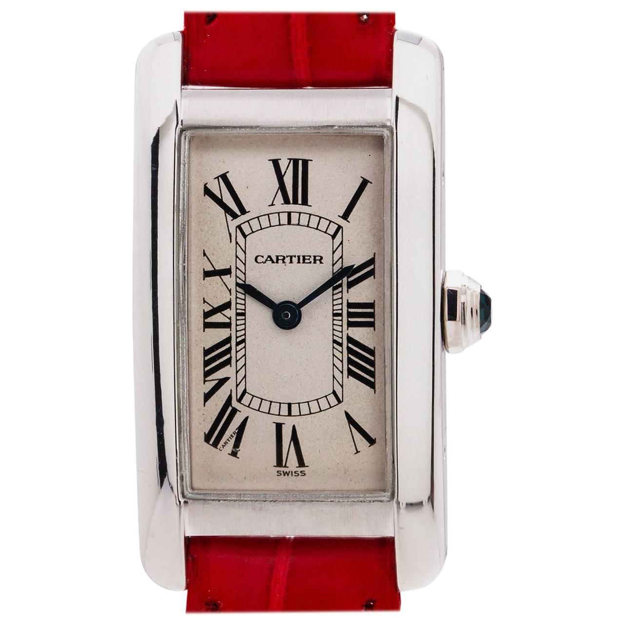 Cartier Ladies White Gold Tank Americaine quartz wristwatch, circa 1990s For Sale