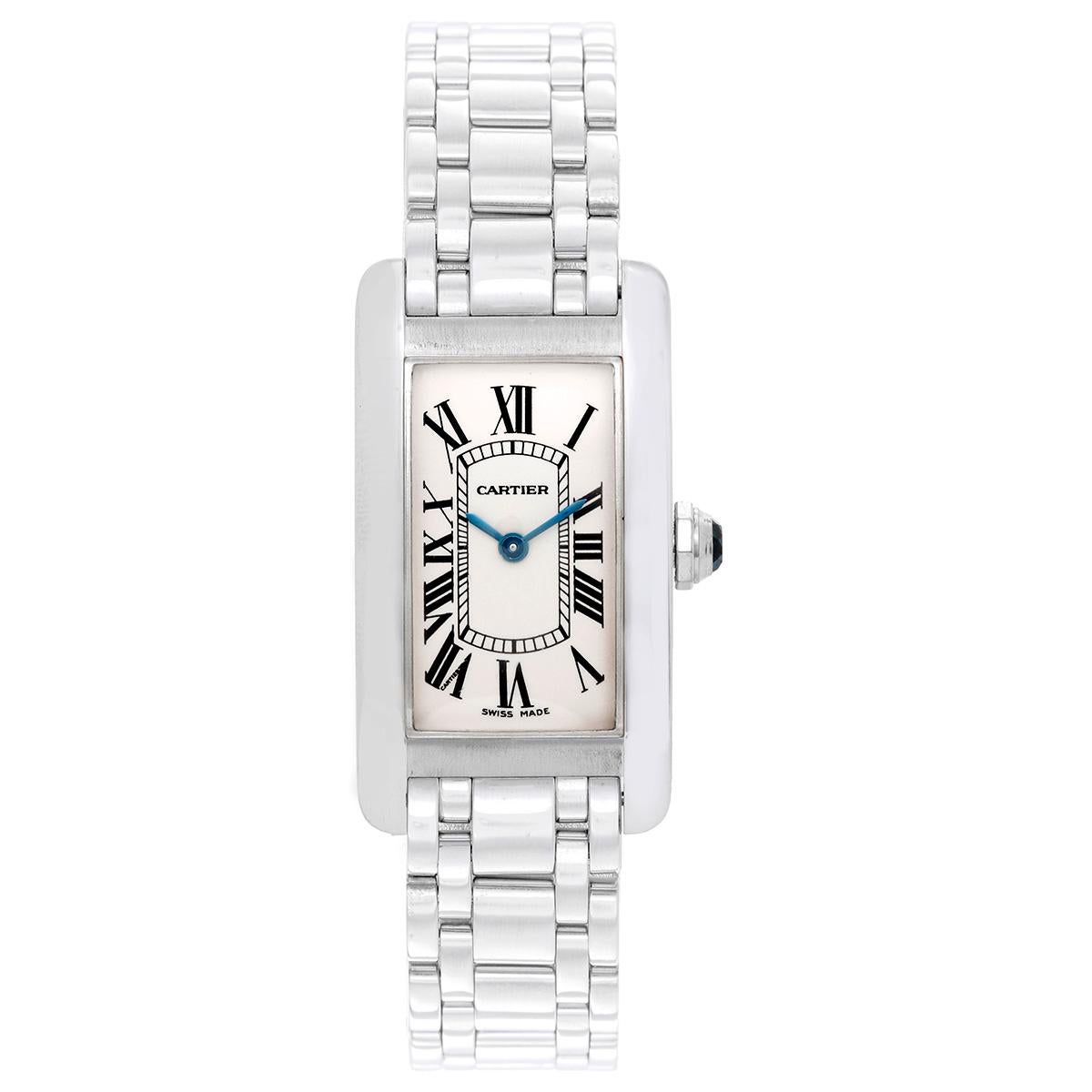 Cartier Ladies White Gold Tank Americaine Quartz wristwatch ref W26019L1 In Excellent Condition In Dallas, TX