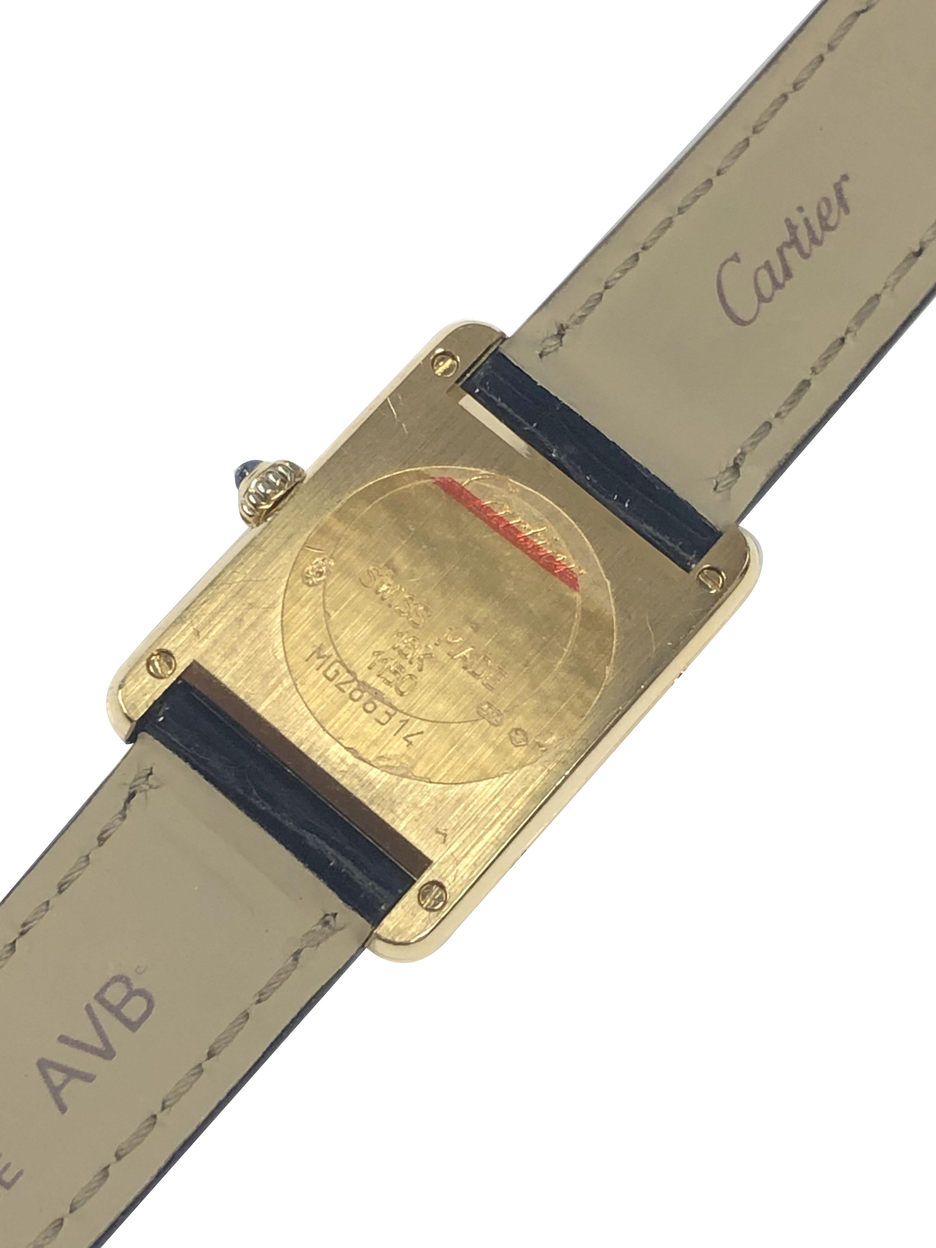 Cartier Ladies Yellow Gold Classic Tank Quartz Wrist Watch In Excellent Condition In Chicago, IL